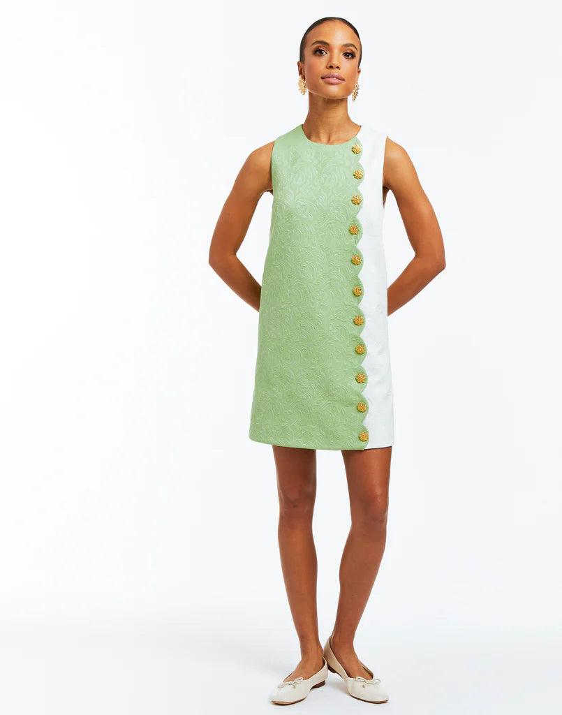 Mestiza Etta Scallop Mini Dress - Green/Ivory Jacquard