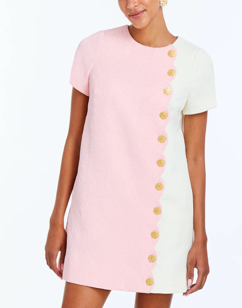 Mestiza Ette Sleeved Scallop Mini Dress - Blush Pink/Ivory