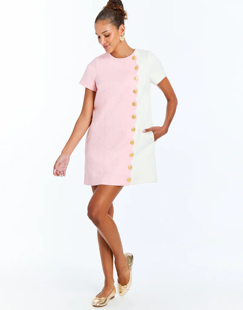 Mestiza Ette Sleeved Scallop Mini Dress - Blush Pink/Ivory