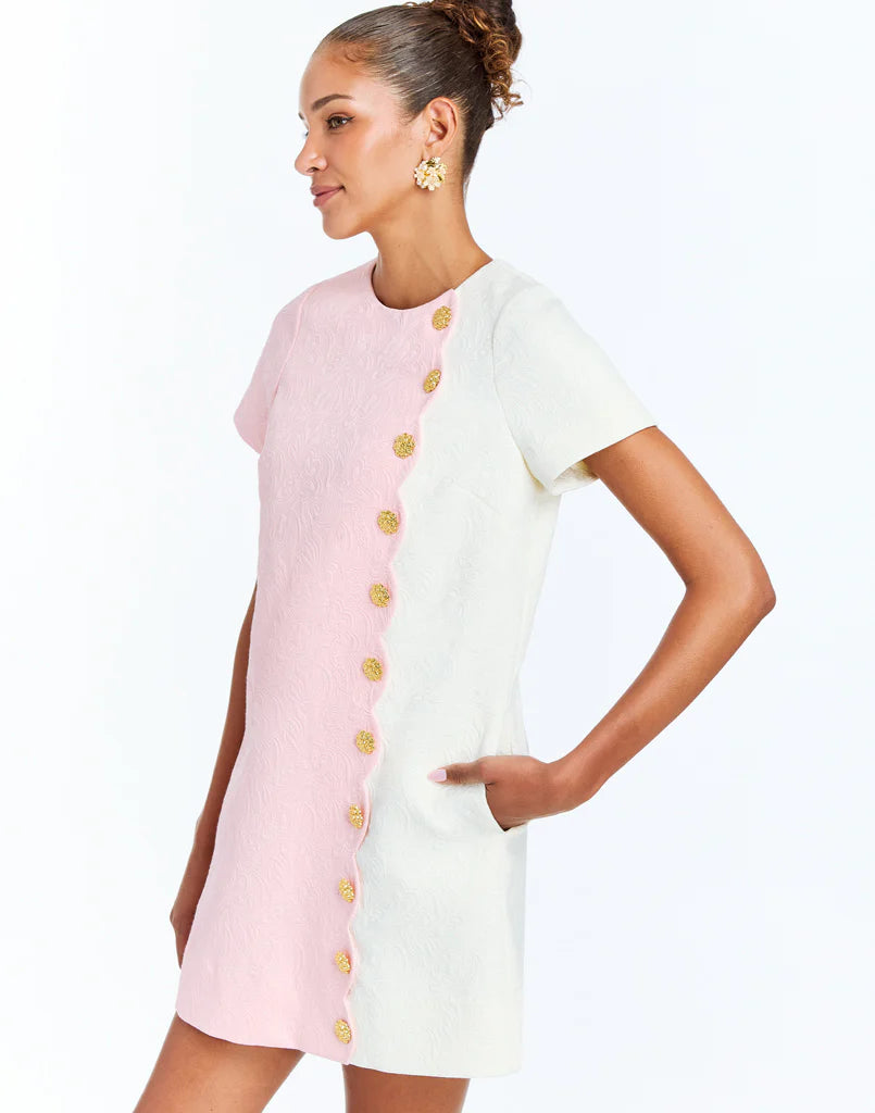 Mestiza Ette Sleeved Scallop Mini Dress - Blush Pink/Ivory