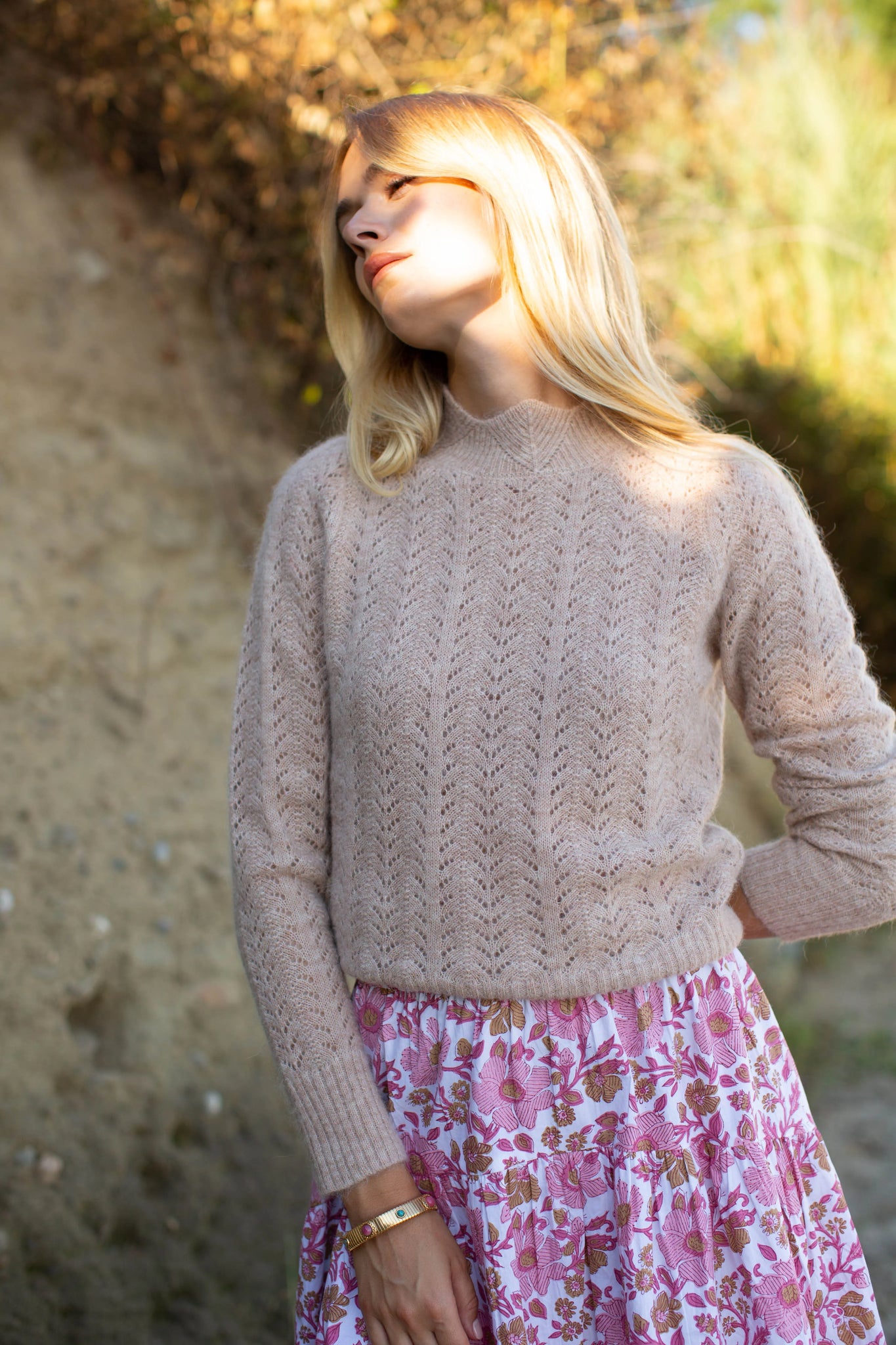 Marea Pointelle Sweater - Camel