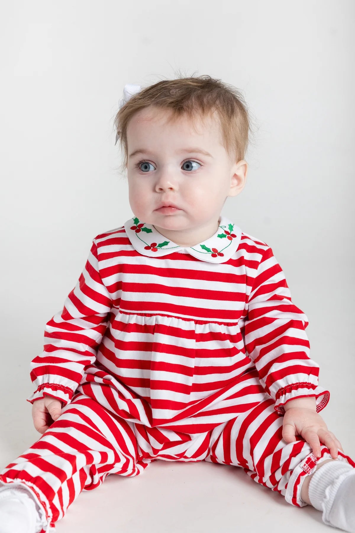 Florence Eiseman Stripe Knit Longall w/ Embroidered Holly