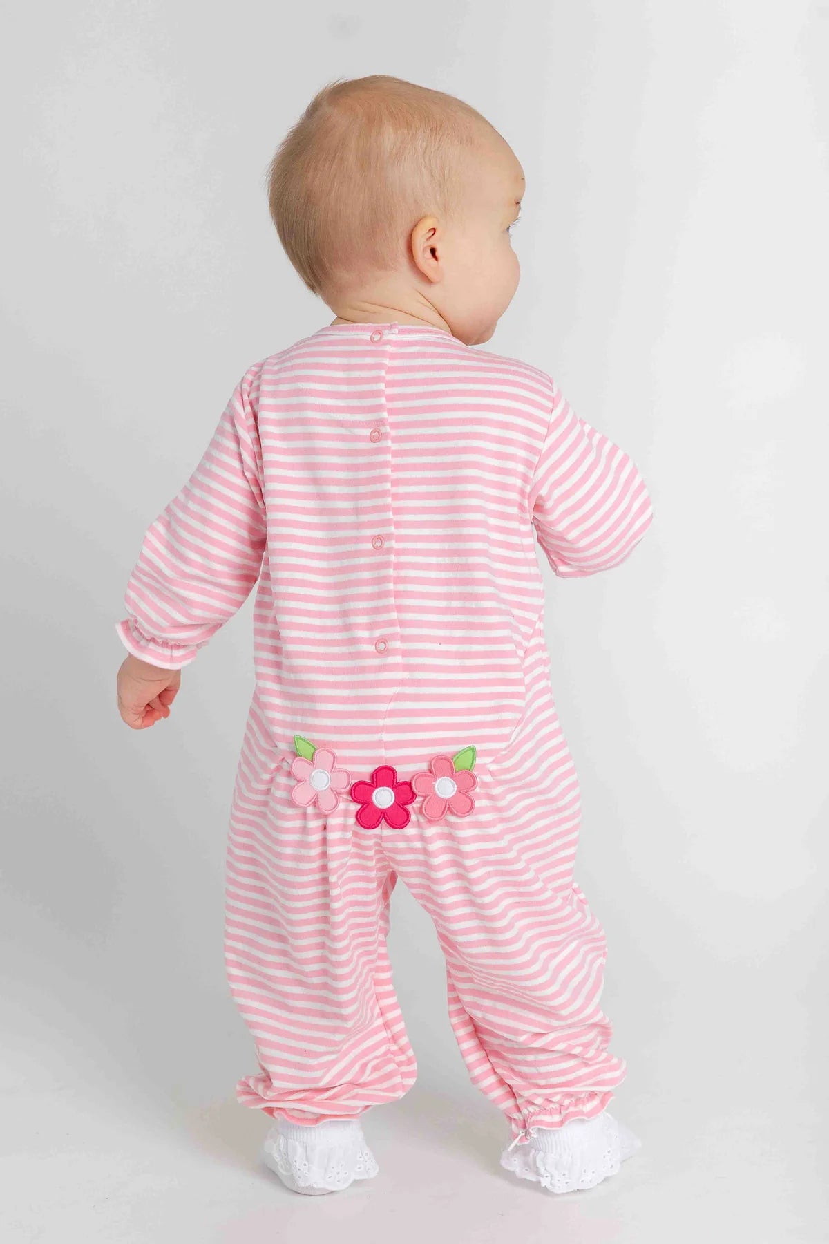 Florence Eiseman Stripe Knit Longall w/ Flowers - Pink/White