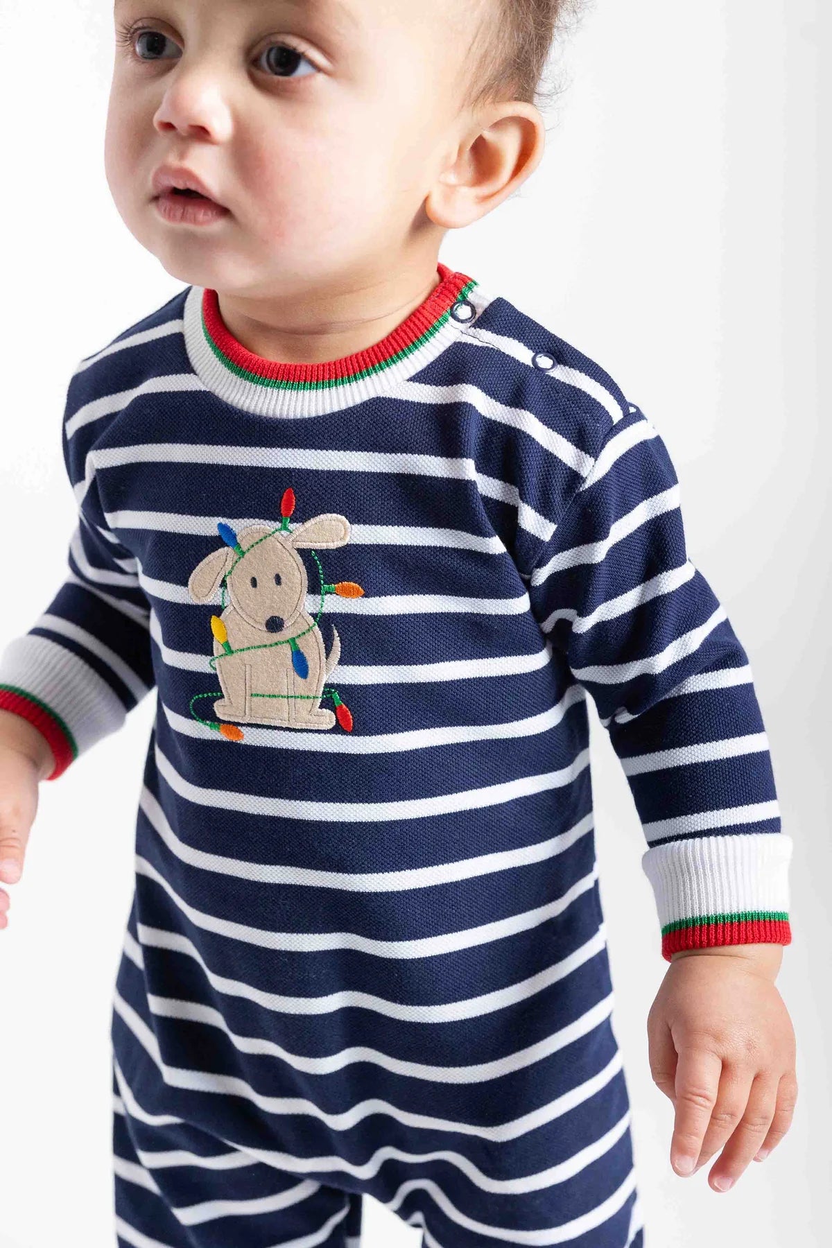 Florence Eiseman Stripe Knit Longall w/ Holiday Lights Dog