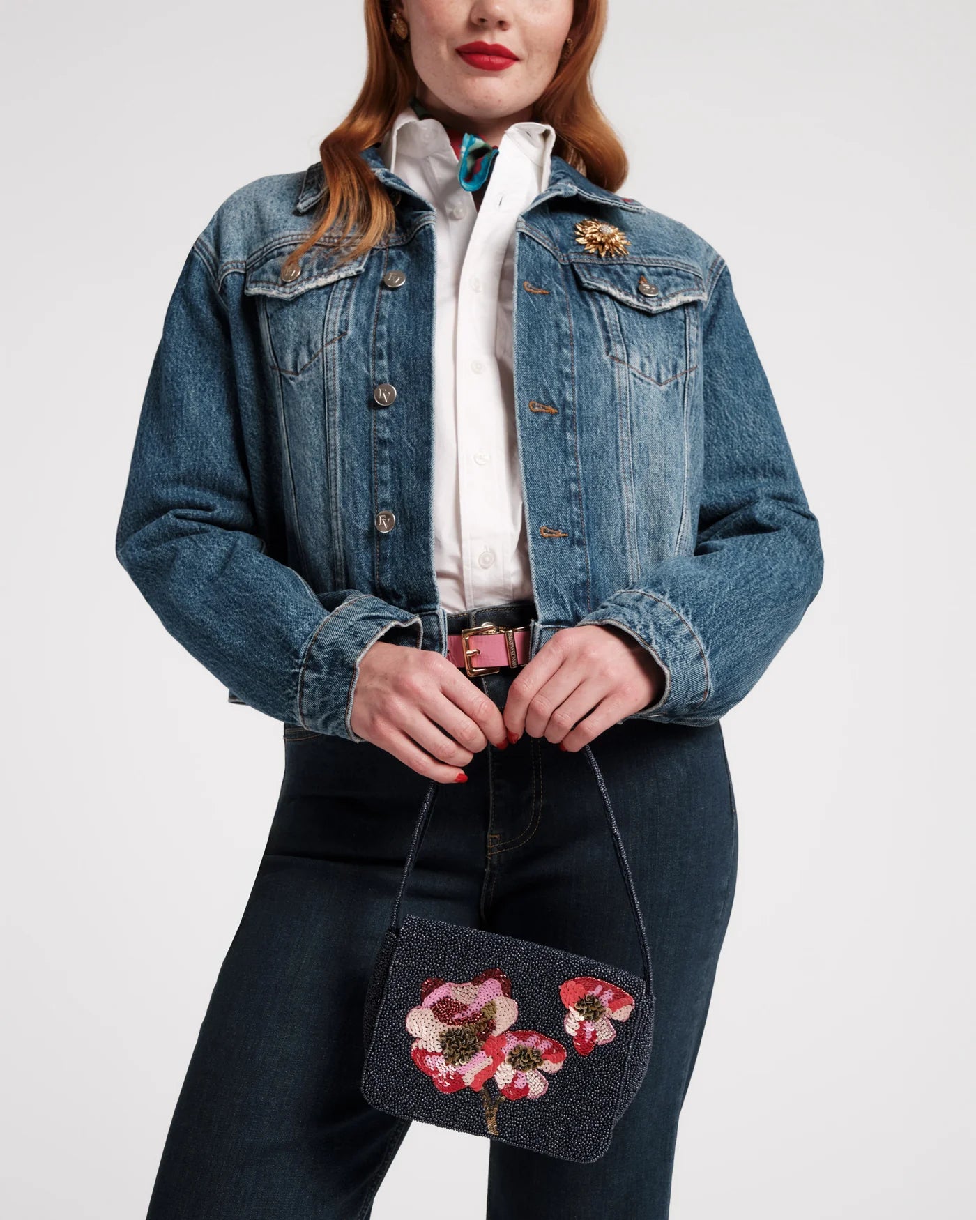 Frances Valentine Tini Beaded Bag - Paradise Poppy Navy