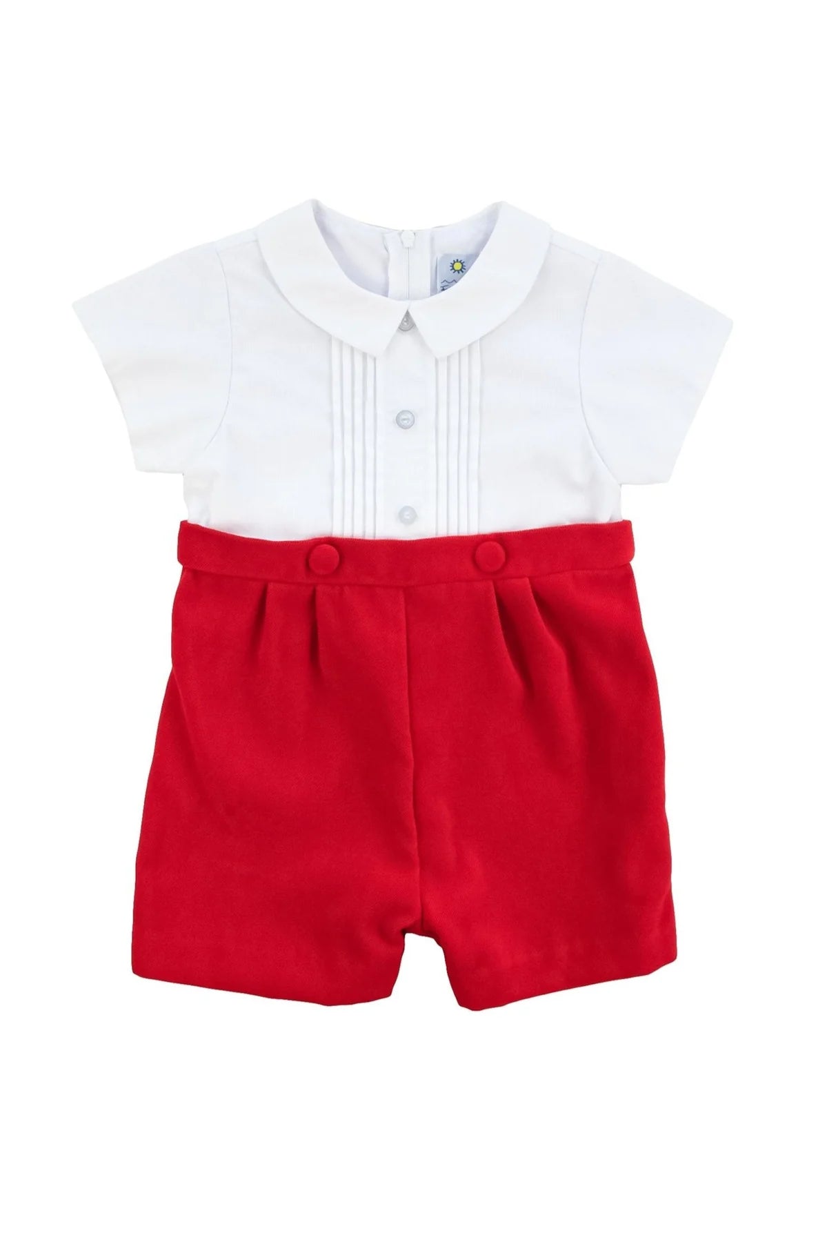 Florence Eiseman Pique and Velvet Short Sleeve All in One Sortall - Red & White