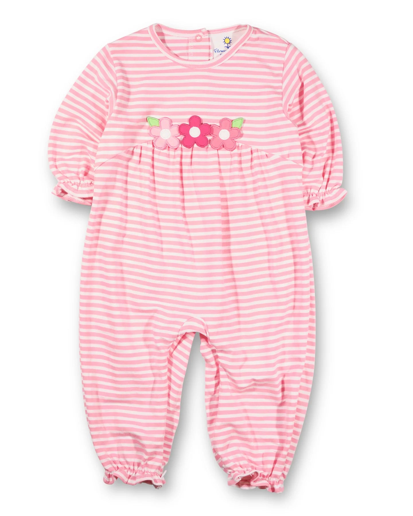 Florence Eiseman Stripe Knit Longall w/ Flowers - Pink/White