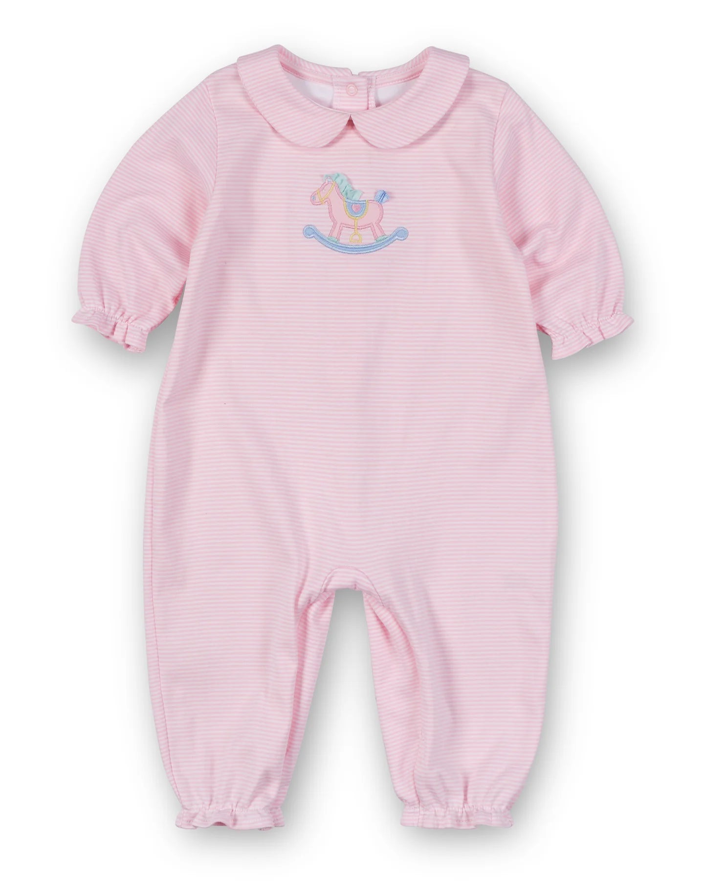 Florence Eiseman Stripe Knit Longall w/ Rocking Horse - Pink/White