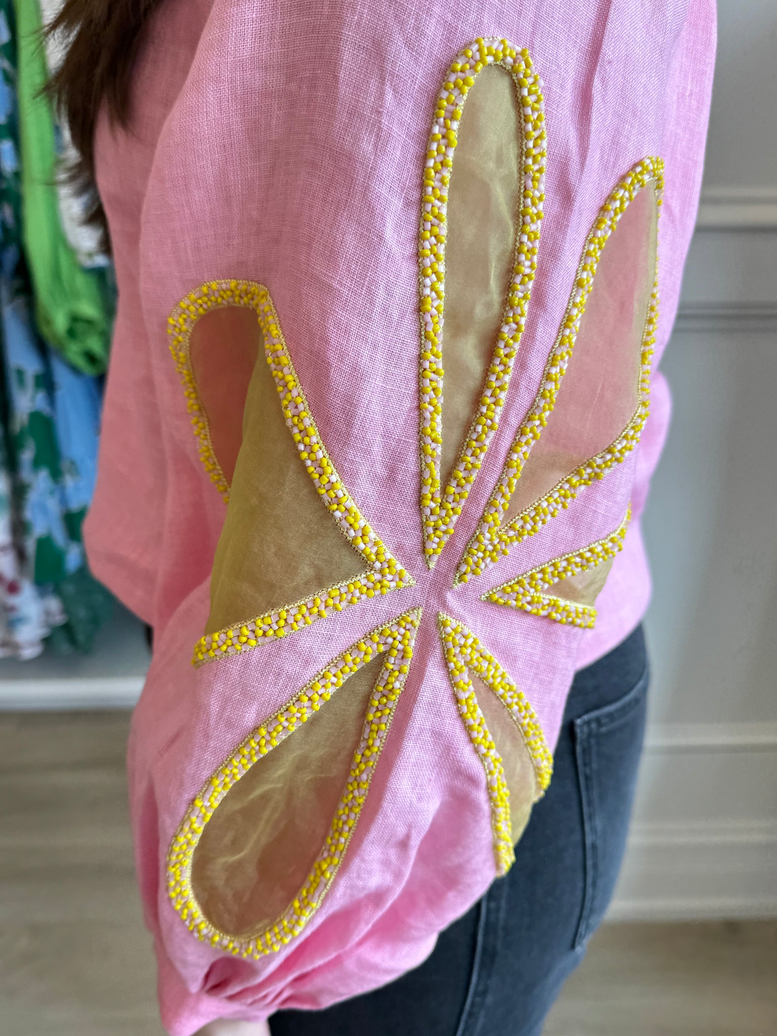 Luna e Sole Daisy Boho Top - Pink/Yellow