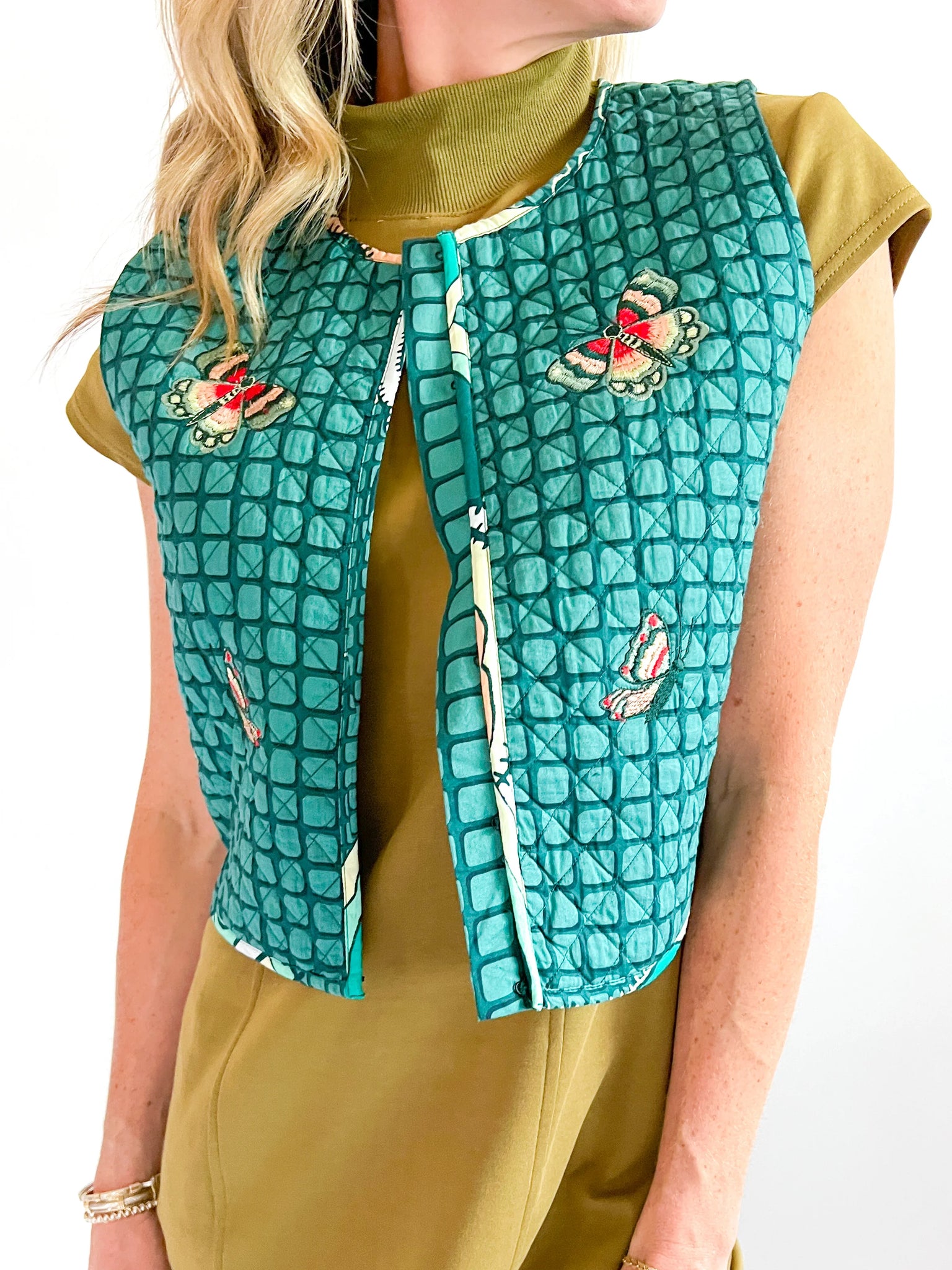 Anna Cate Carmen Vest - Emerald Grid