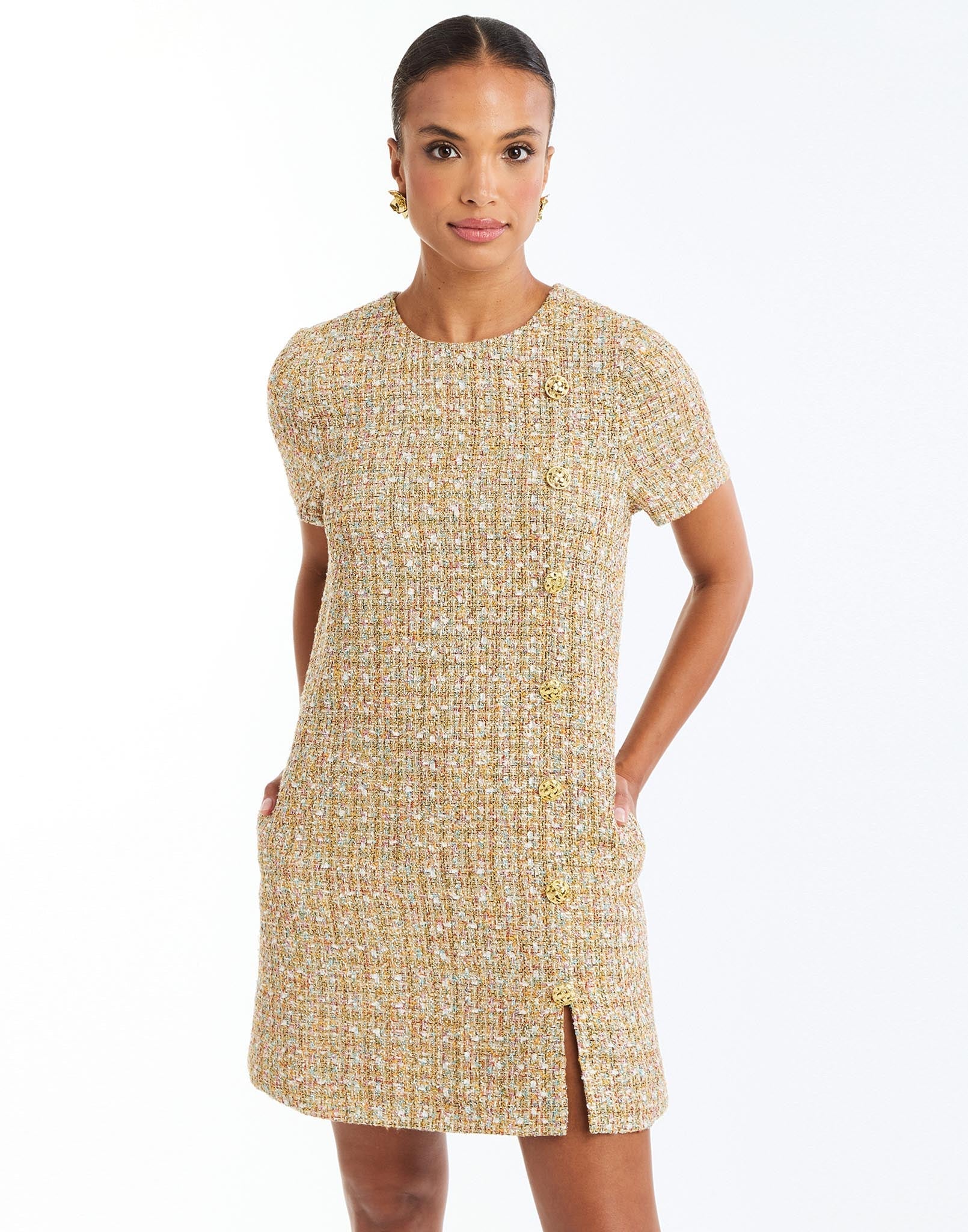 Mestiza Isolde Mini Dress - Gold Sparkle Tweed