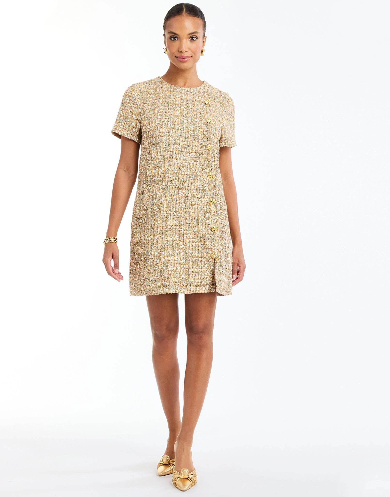 Mestiza Isolde Mini Dress - Gold Sparkle Tweed