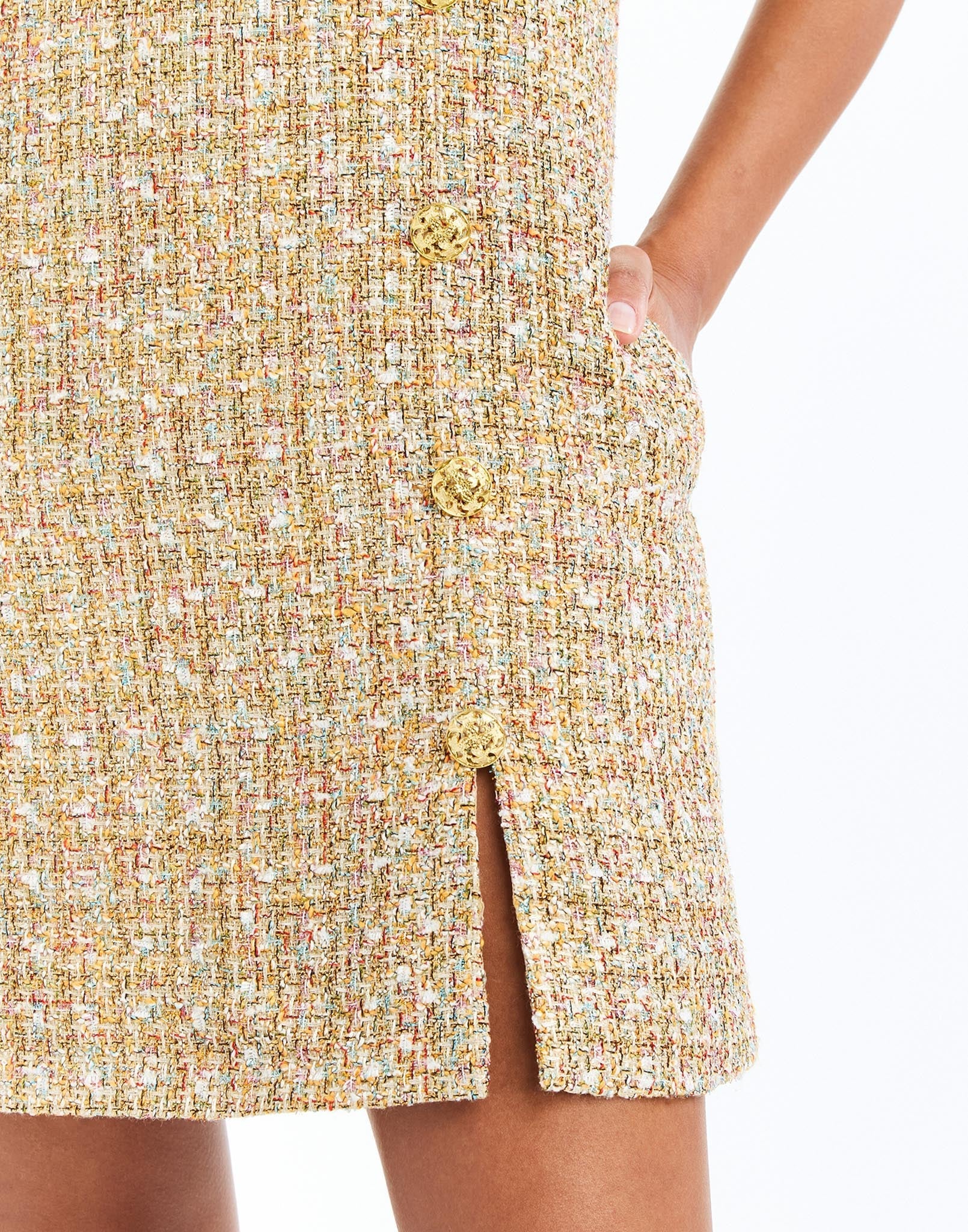 Mestiza Isolde Mini Dress - Gold Sparkle Tweed