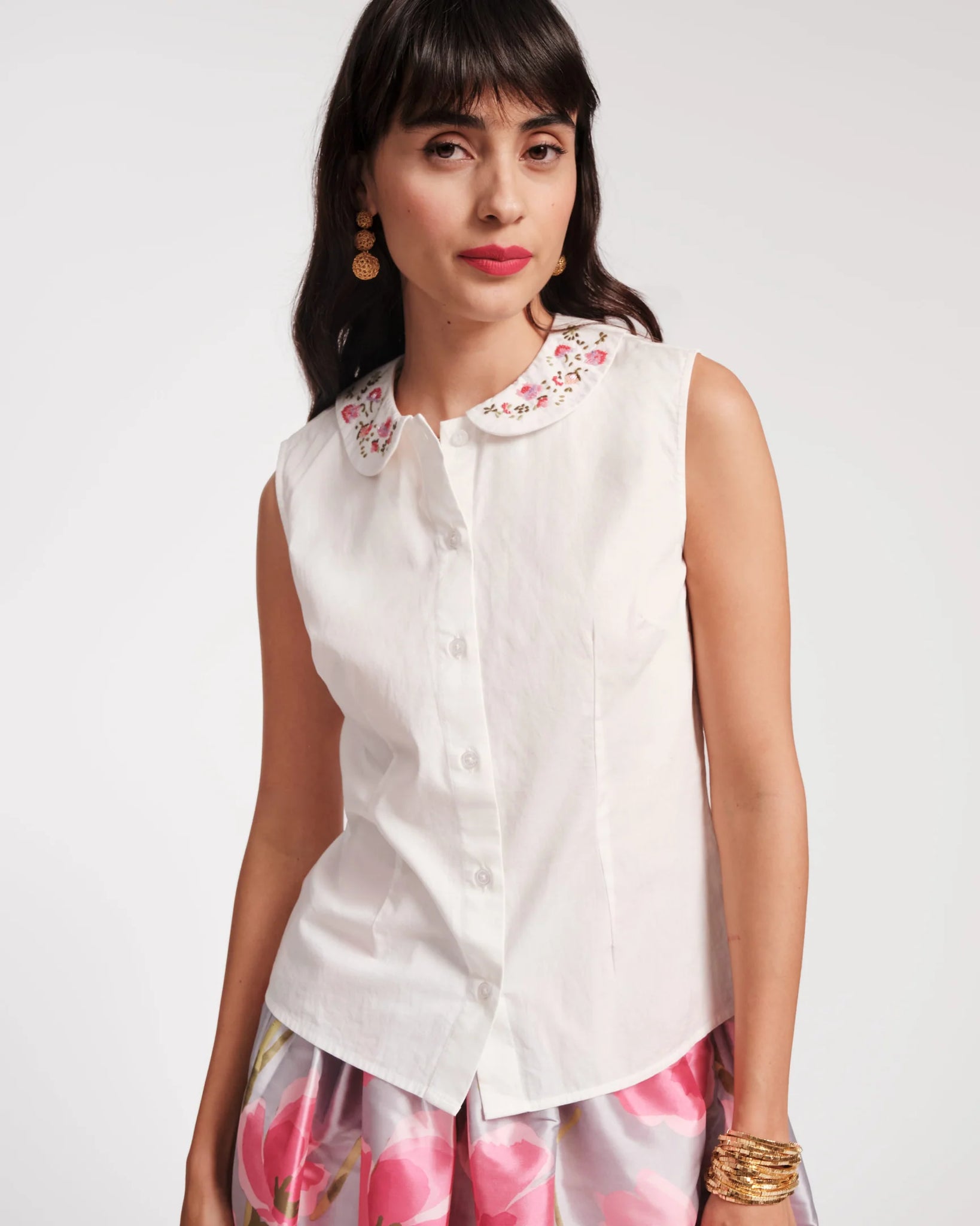 Frances Valentine Louise Floral Embroidered Collar Top