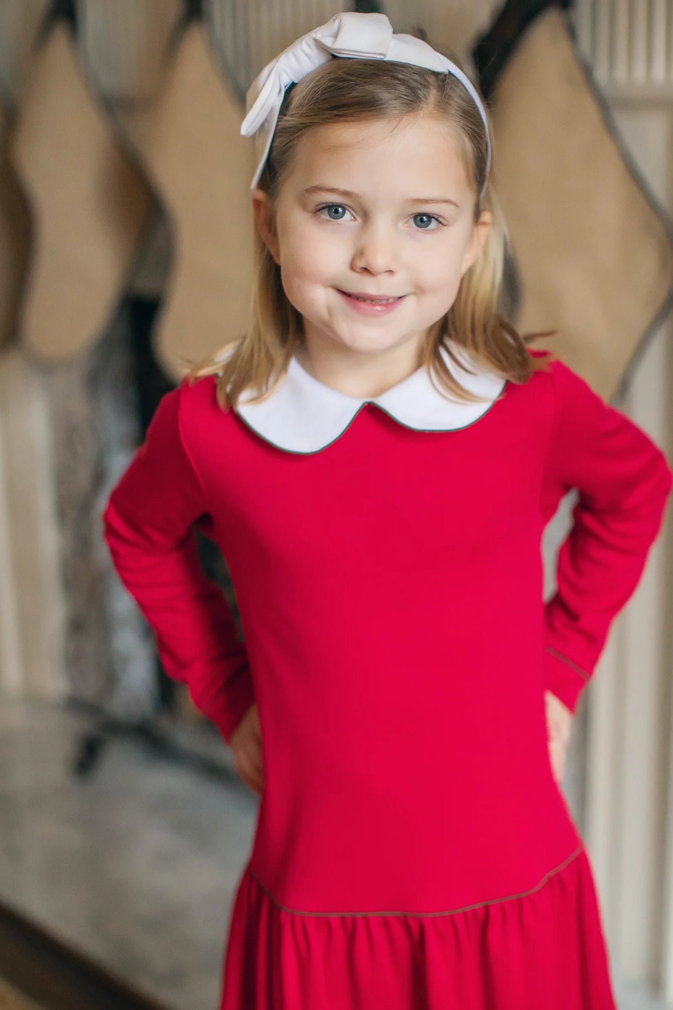 Lila + Hayes Lillian Dress - Red with Green Piping