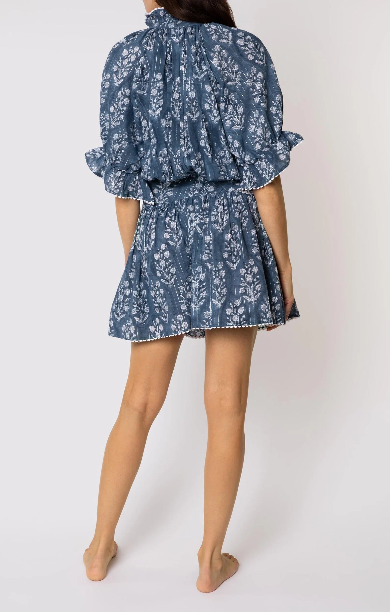 Juliet Dunn Small Flower Block Print Blouson Dress - Midnight/Silver
