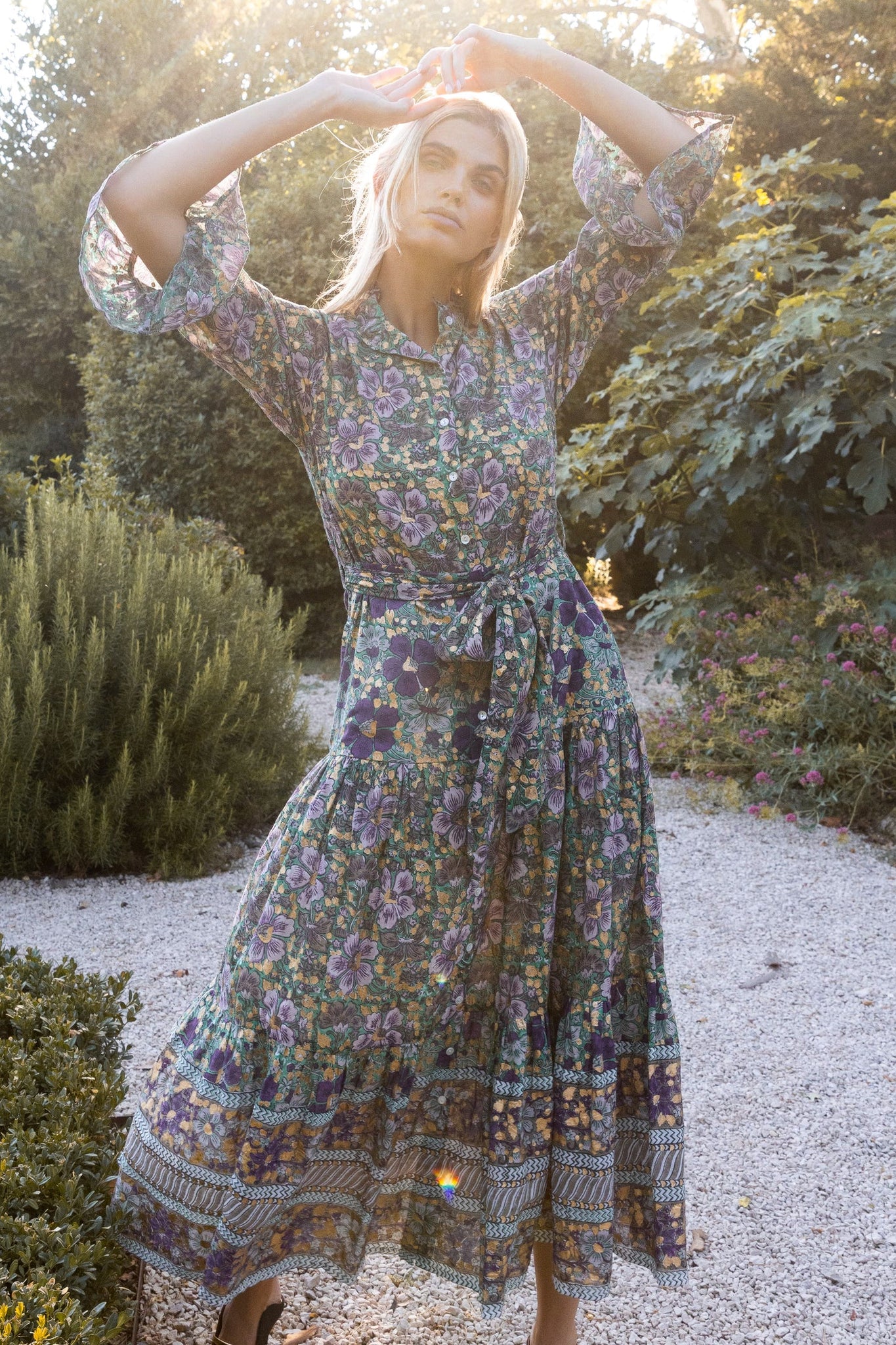 Oliphant Ruffle Collar Bell Maxi Dress - Matera Green Oliphant Ruffle Collar Bell Maxi Dress - Matera Green