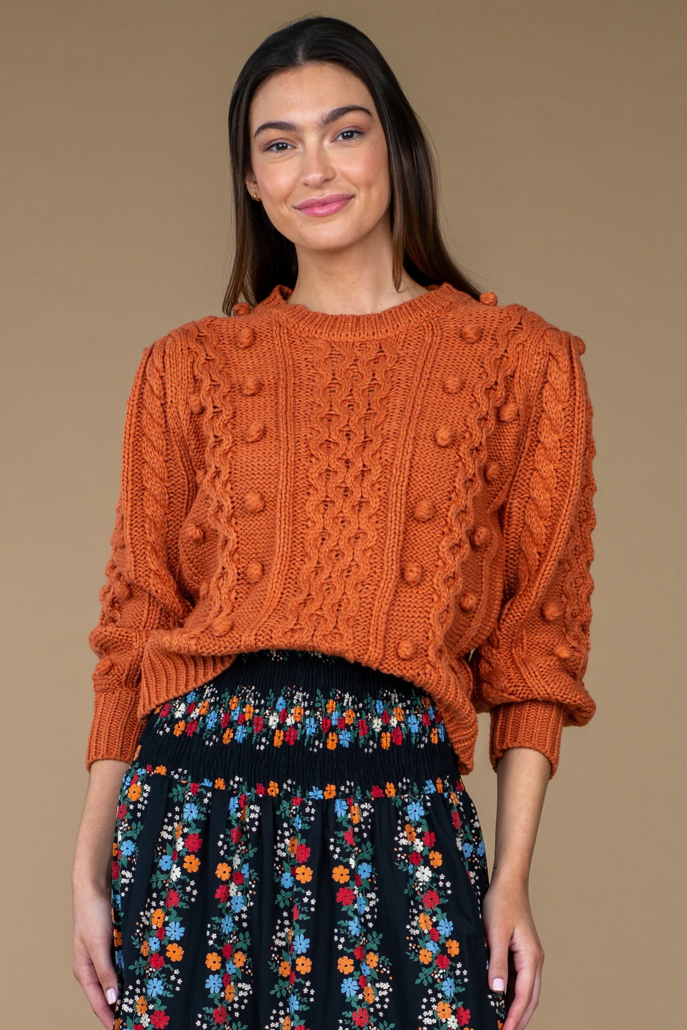 Olivia James Poppy Bobble Knit Sweater - Maple