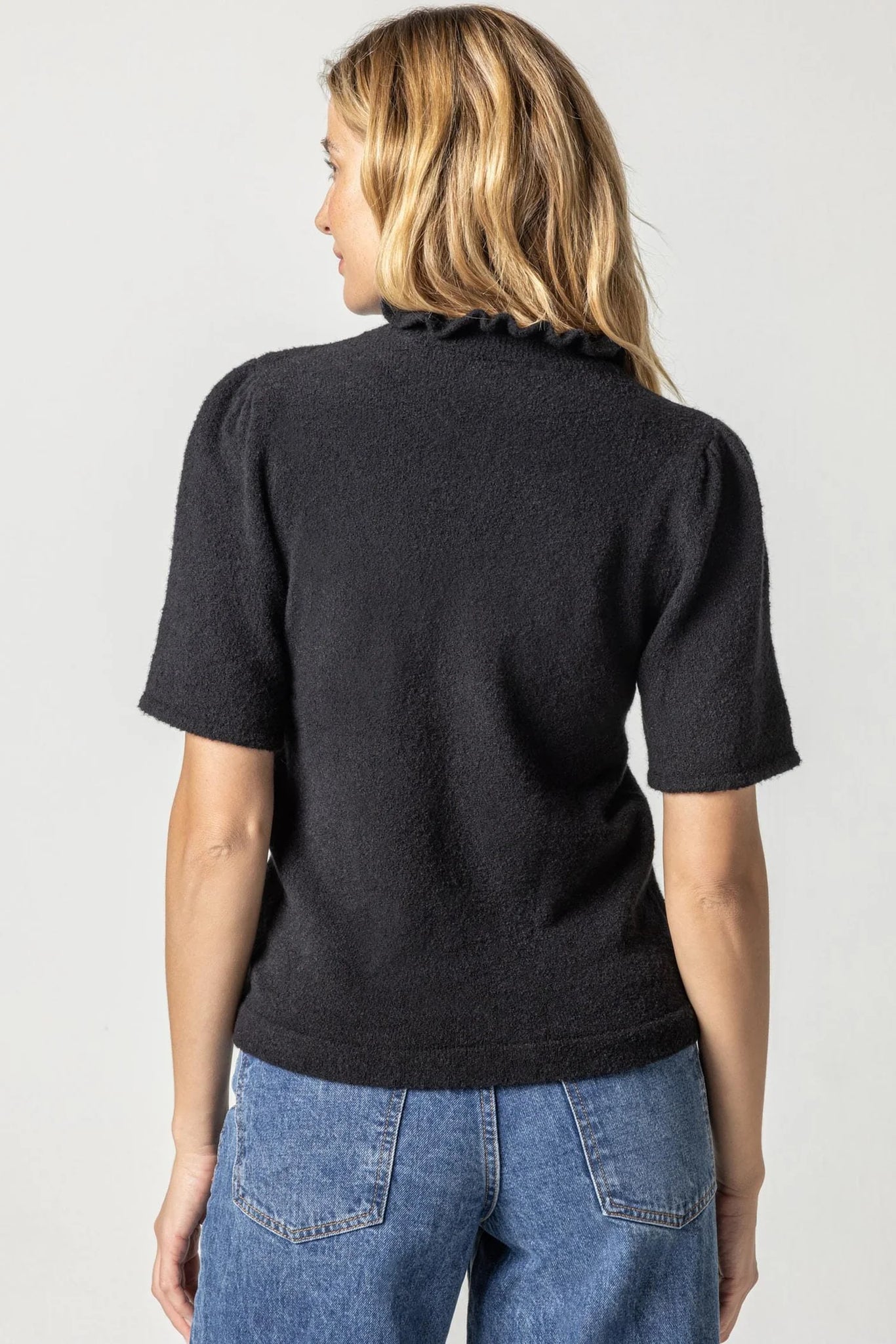 Lilla P Elbow Sleeve Mock Neck Sweater - Black