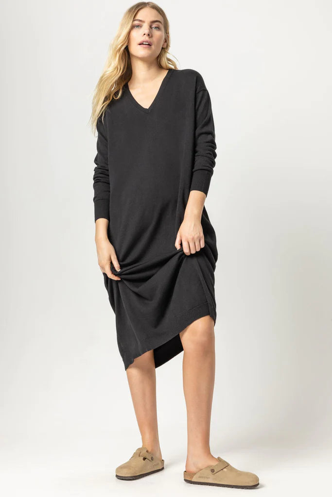 Lilla P Easy V-Neck Sweater Dress - Black
