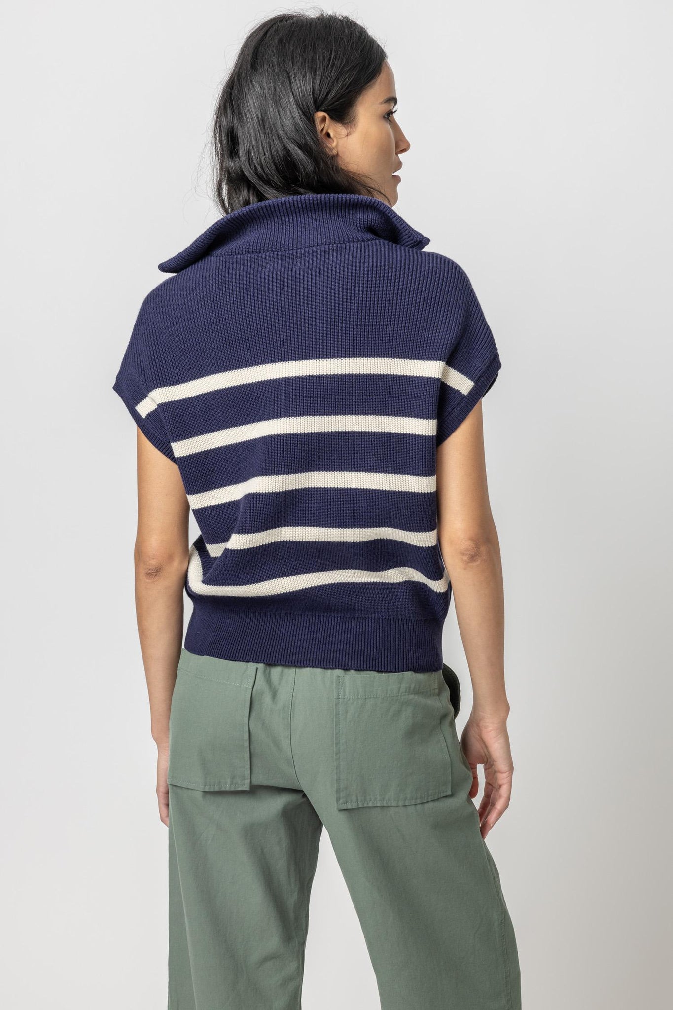 Lilla P Half Zip Striped Sweater - Navy Stripe