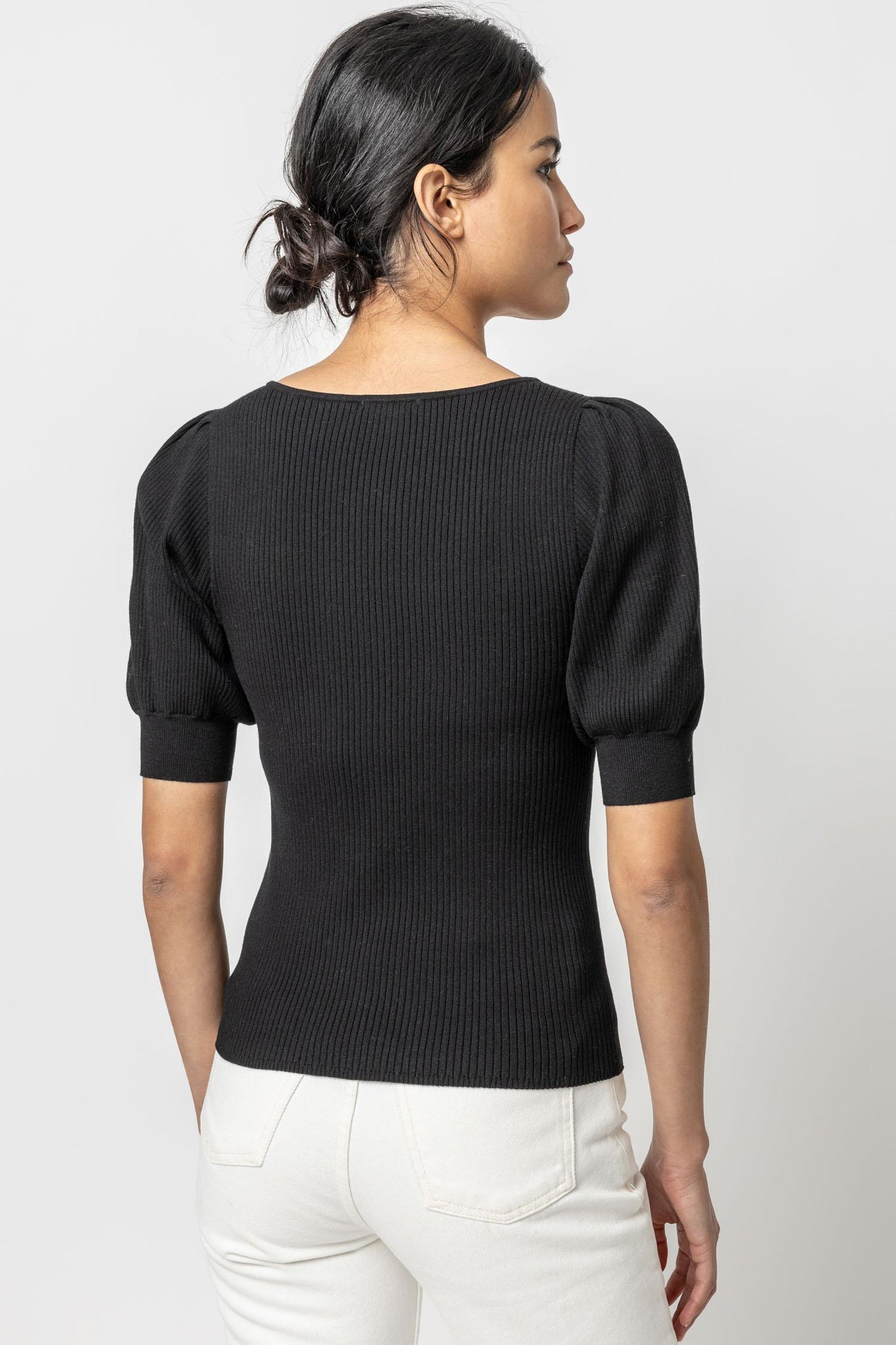 Lilla P Full Sleeve Square Neck Sweater Black