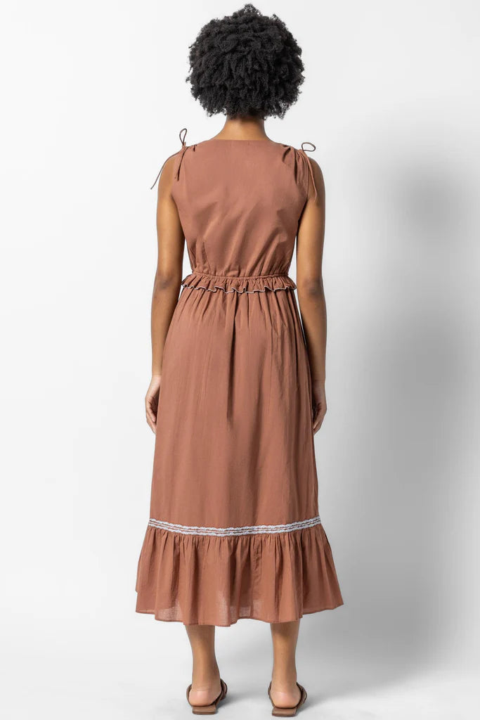 Lilla P Gathered Waist V-Neck Dress - Burnt Sienna