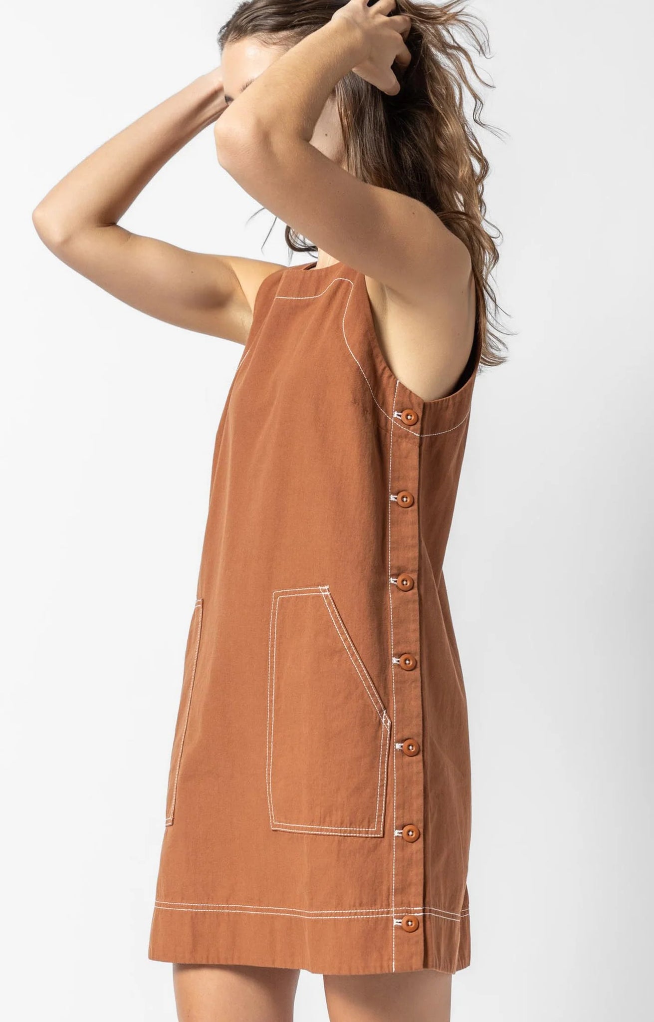 Lilla P Side Button Canvas Dress - Bronze