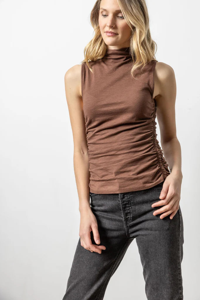 Lilla P Shirred Mock Neck Tank - Java