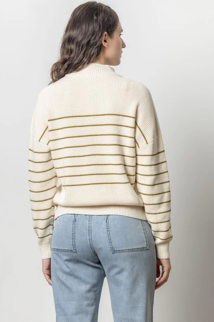 Lilla P Striped Zip Front Sweater - Cream Stripe