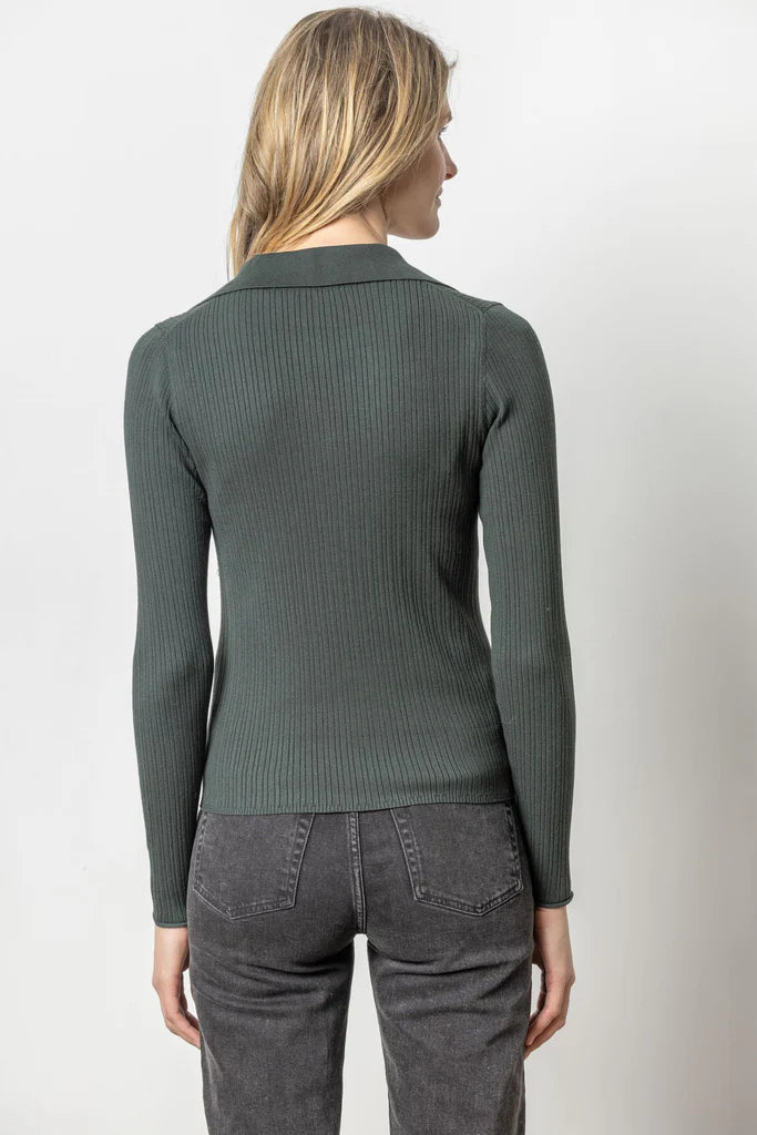 Lilla P Polo Collar Henley Sweater - Loden