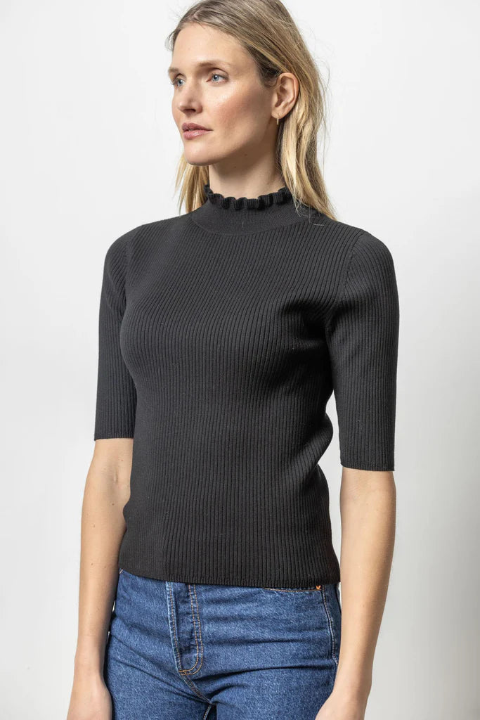 Lilla P Ruffle Mock Neck Sweater - Black