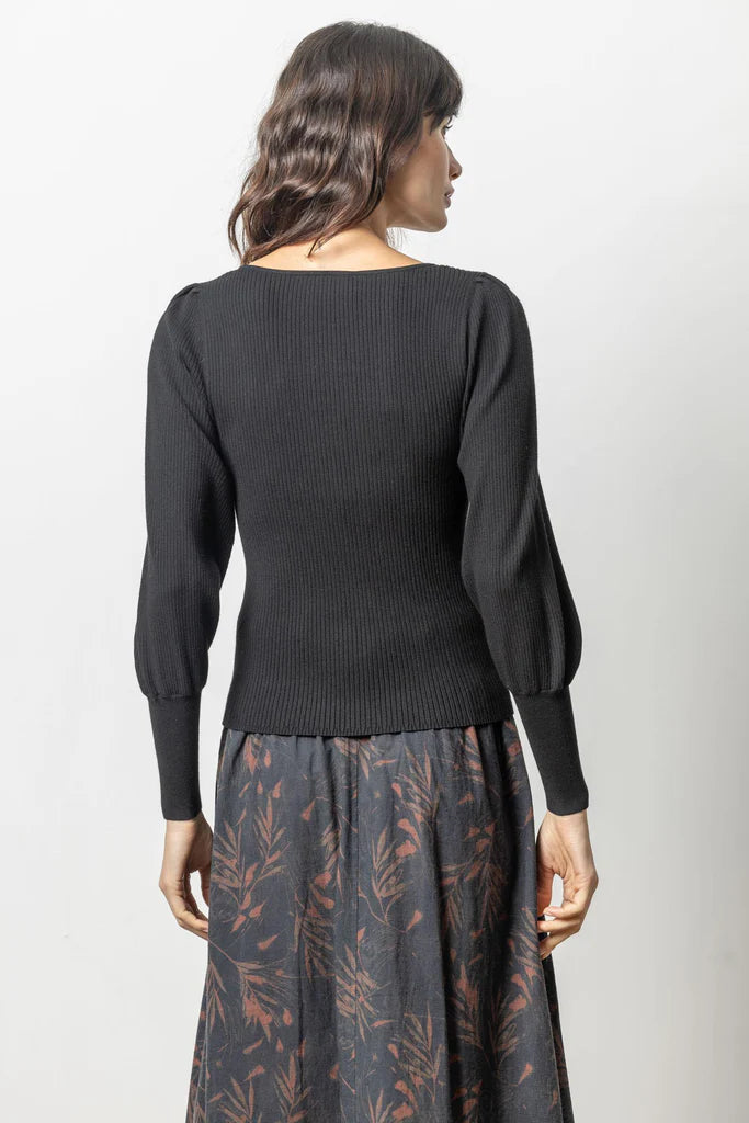 Lilla P Full Sleeve Square Neck Sweater - Black