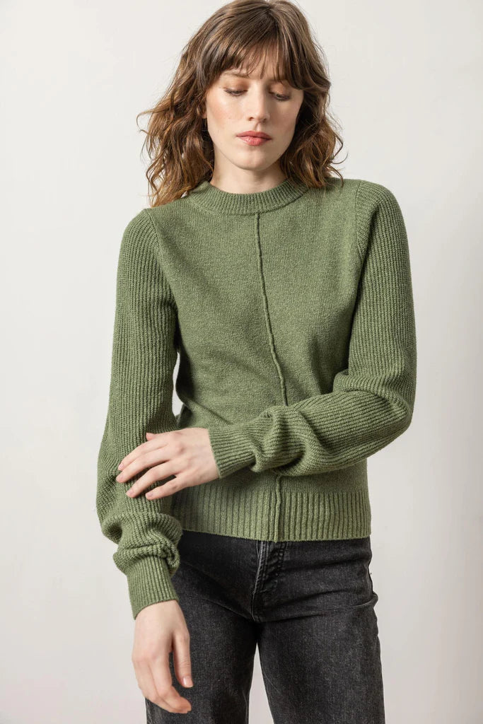 Lilla P Rib Sleeve Crewneck Sweater - Wintergreen