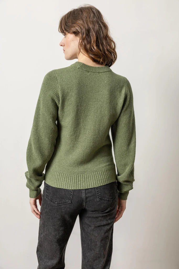 Lilla P Rib Sleeve Crewneck Sweater - Wintergreen