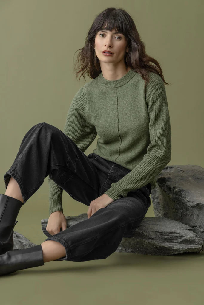 Lilla P Rib Sleeve Crewneck Sweater - Wintergreen