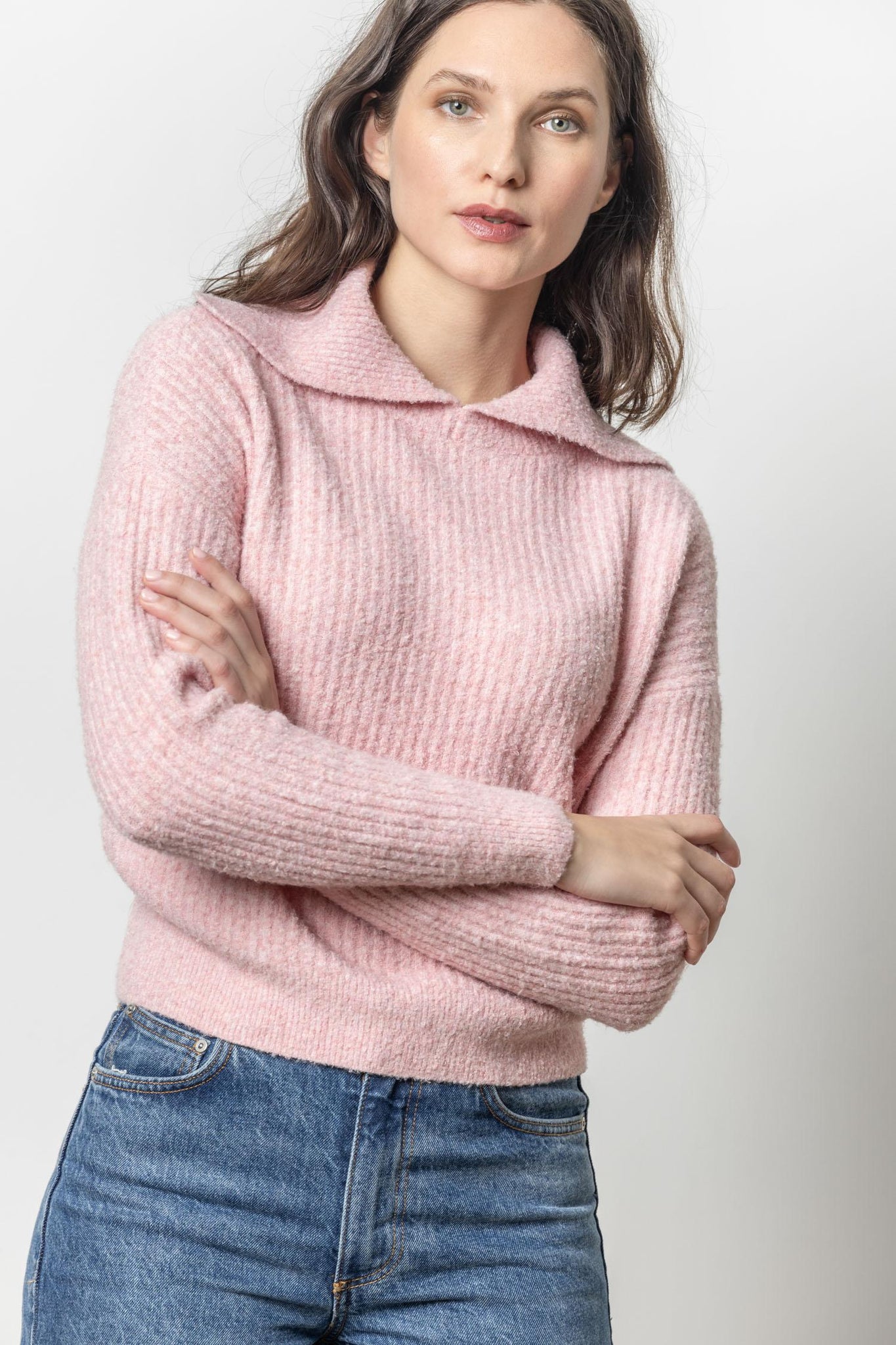 Lilla P Easy Split Collar Sweater -Peony