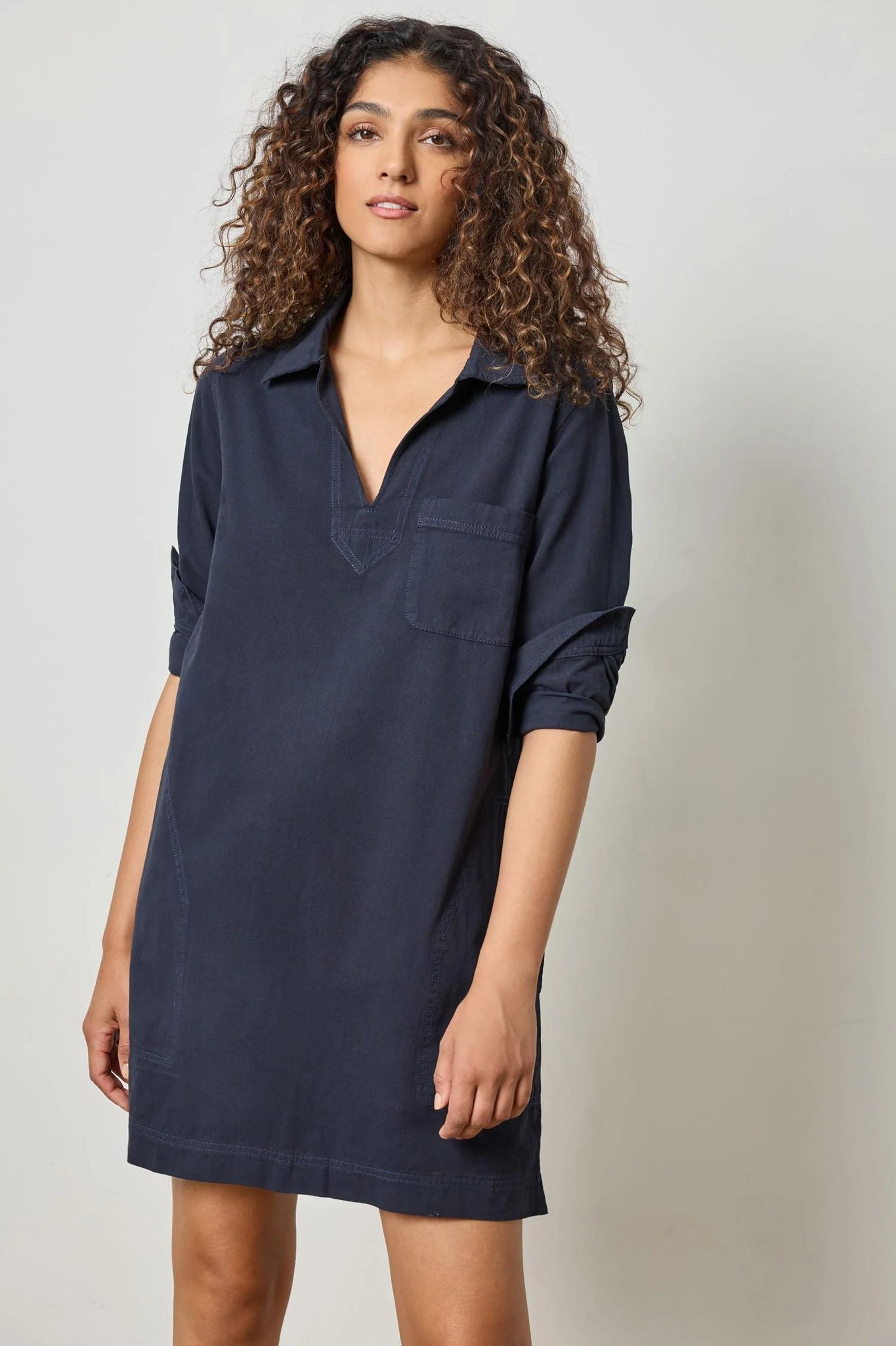 Lilla P Split Neck Collared Dress - Navy