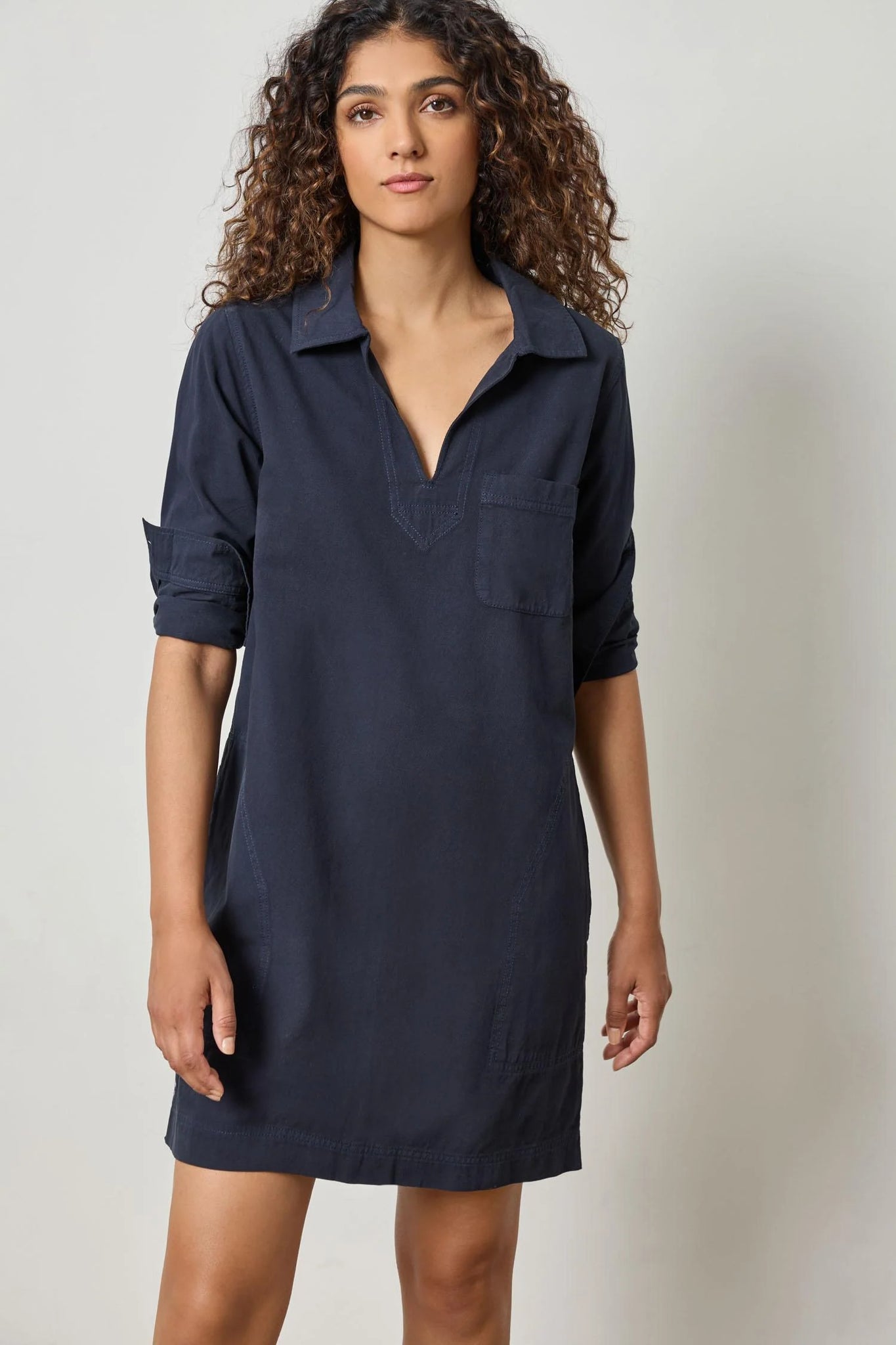 Lilla P Split Neck Collared Dress - Navy