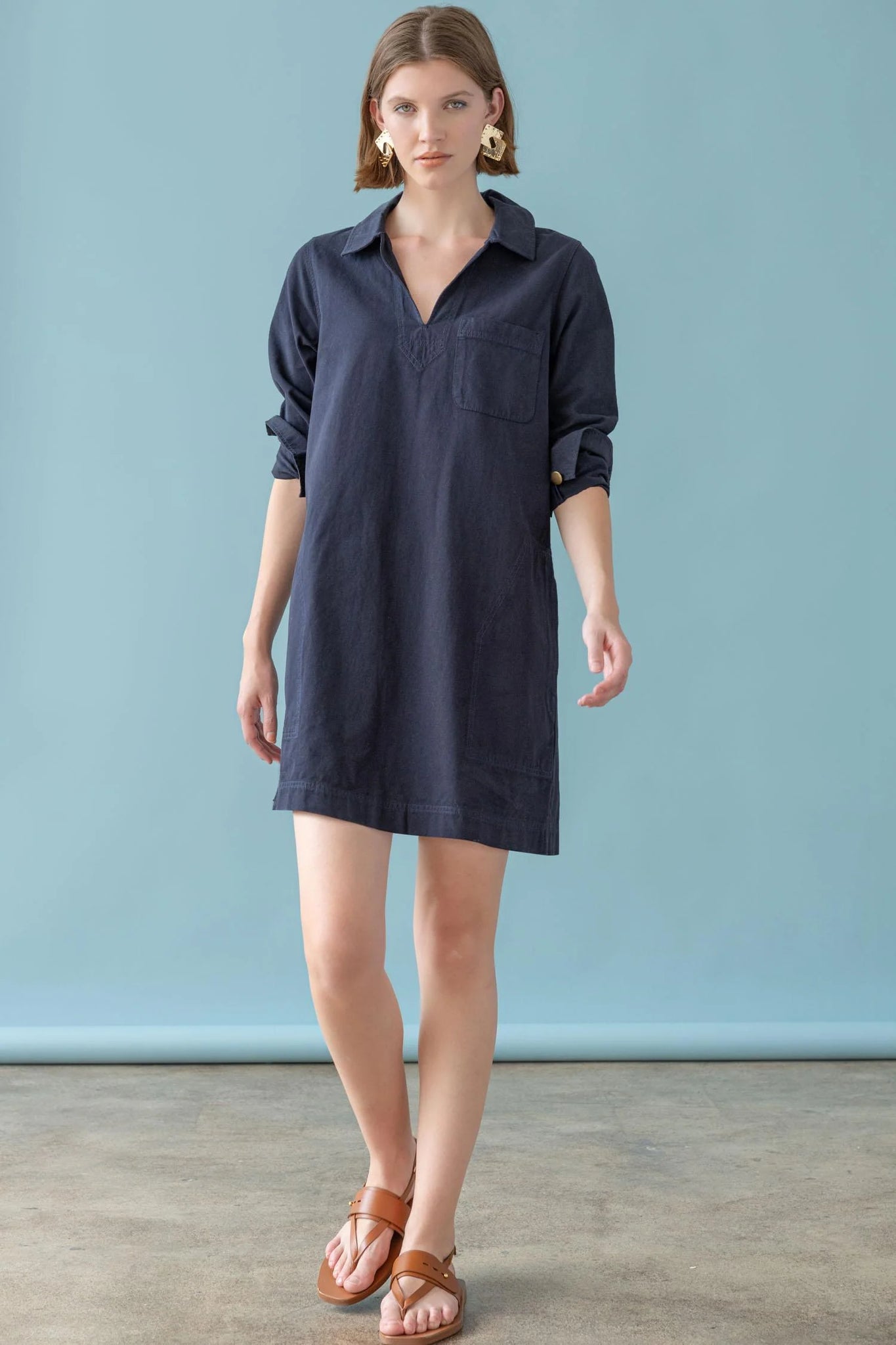 Lilla P Split Neck Collared Dress - Navy