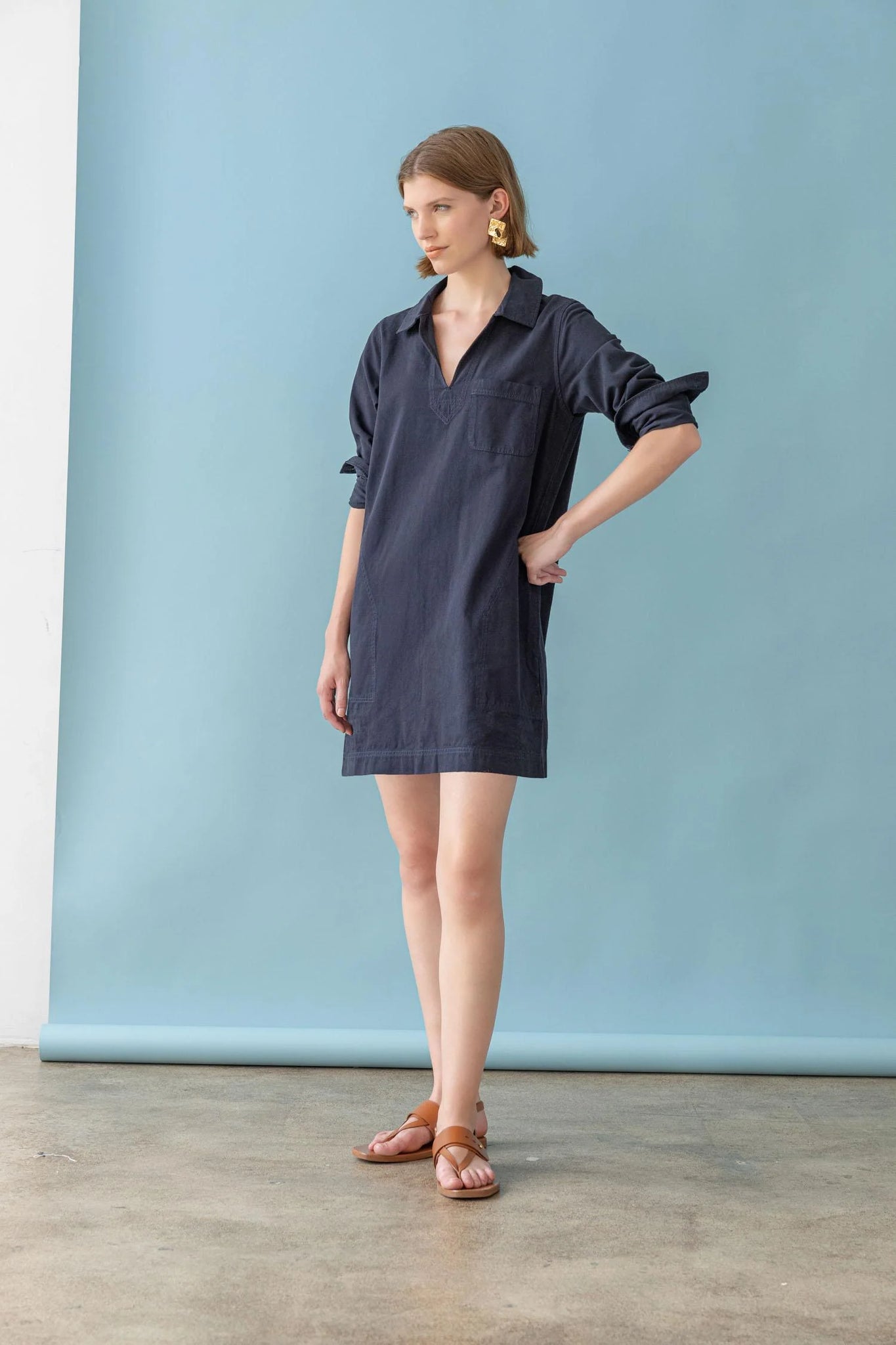 Lilla P Split Neck Collared Dress - Navy