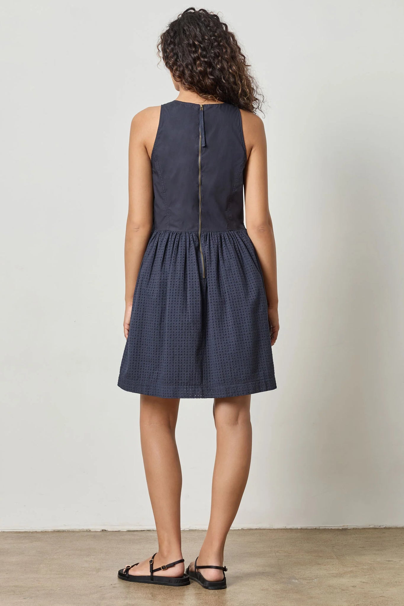 Lilla P Eyelet High Neck Mini Dress - Navy