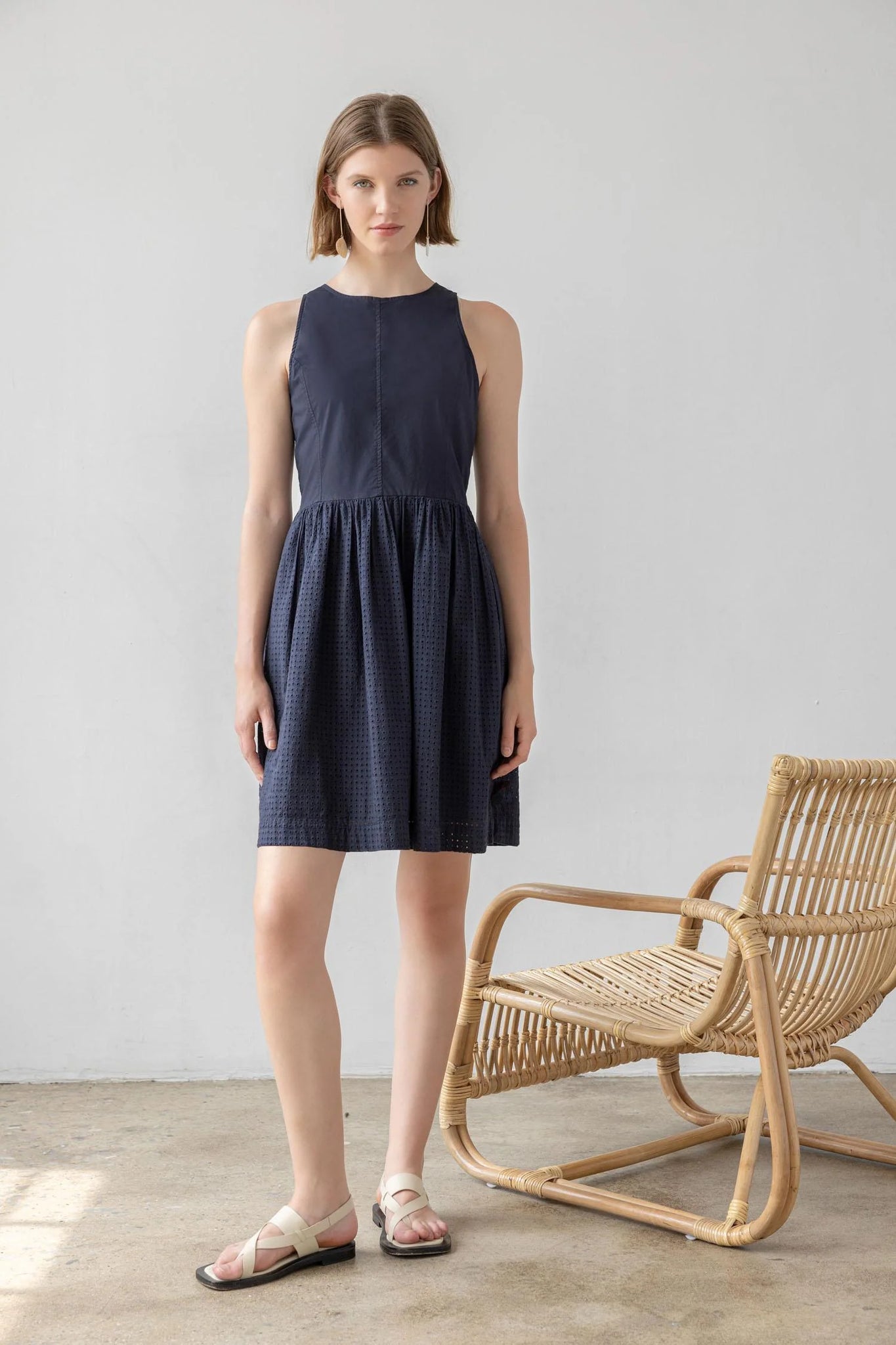 Lilla P Eyelet High Neck Mini Dress - Navy