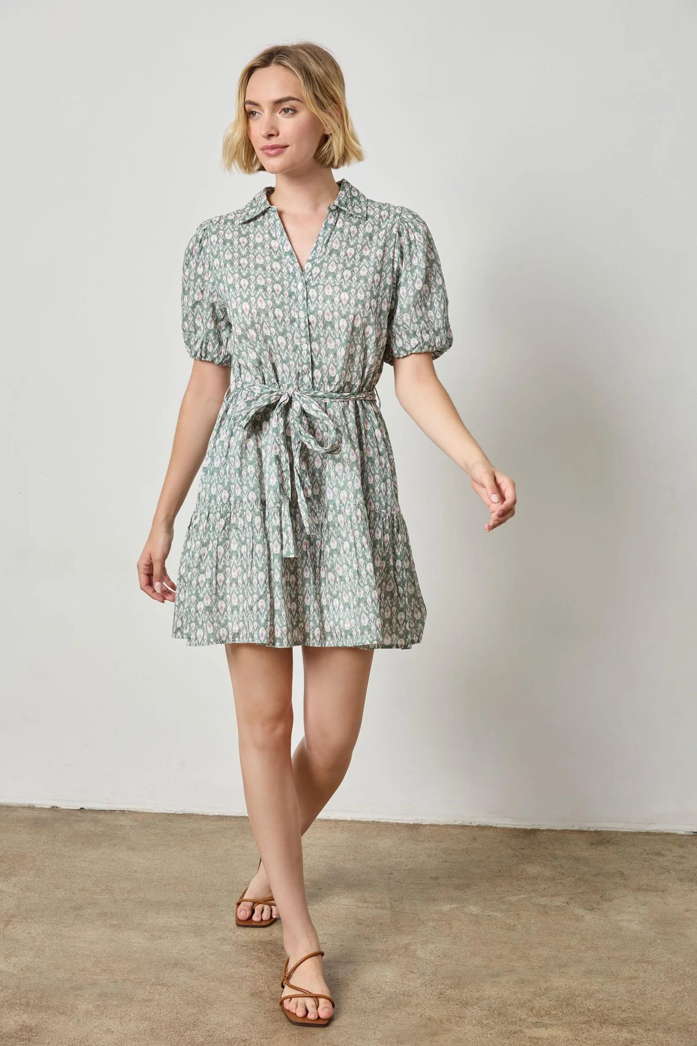 Lilla P Short Sleeve Tiered Peplum Dress - Seagrass Print