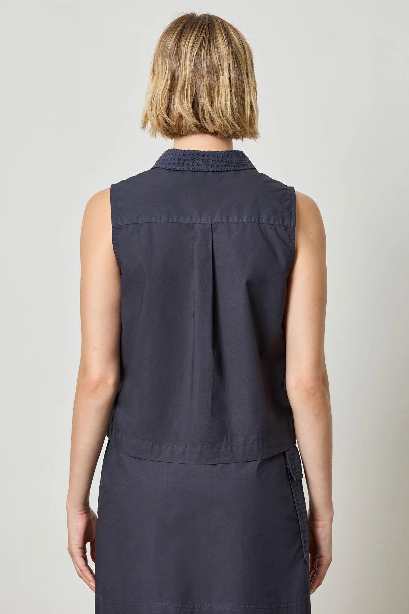 Lilla P Eyelet Collar Sleeveless Shirt - Navy
