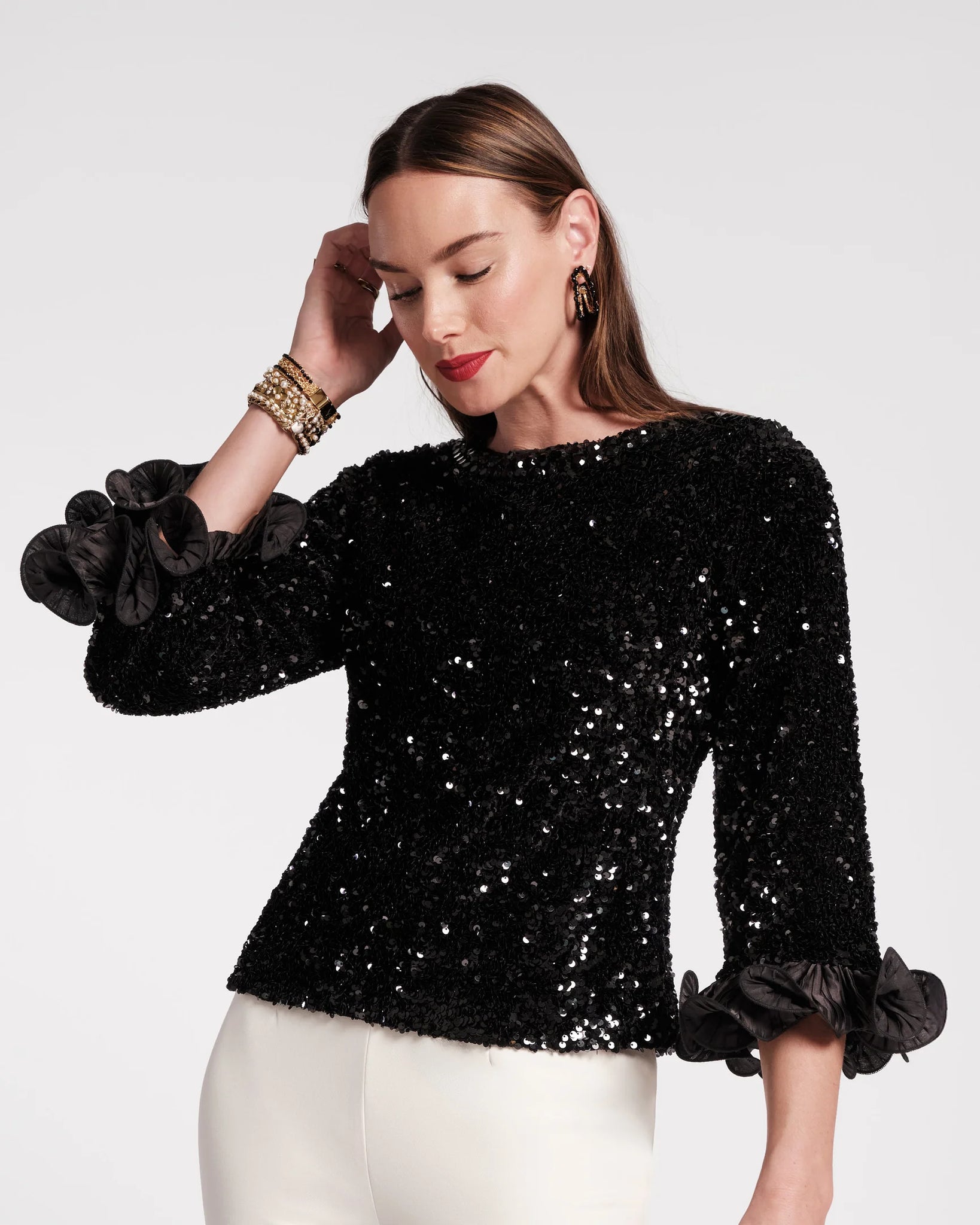 Frances Valentine Plaza Top - Sequin Black