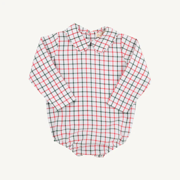 The Beaufort Bonnet Company Peter Pan Collar Long Sleeve Woven Onesie - Old Town Tattersail