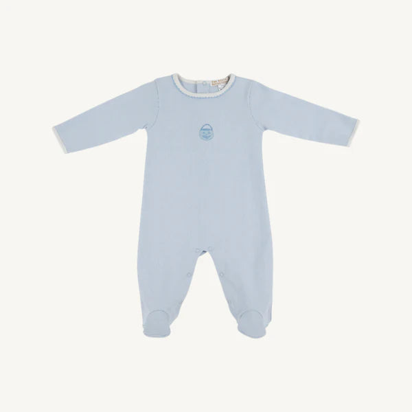 The Beaufort Bonnet Company Rock Me Romper - Buckhead Blue & Pumpkin Embroidery