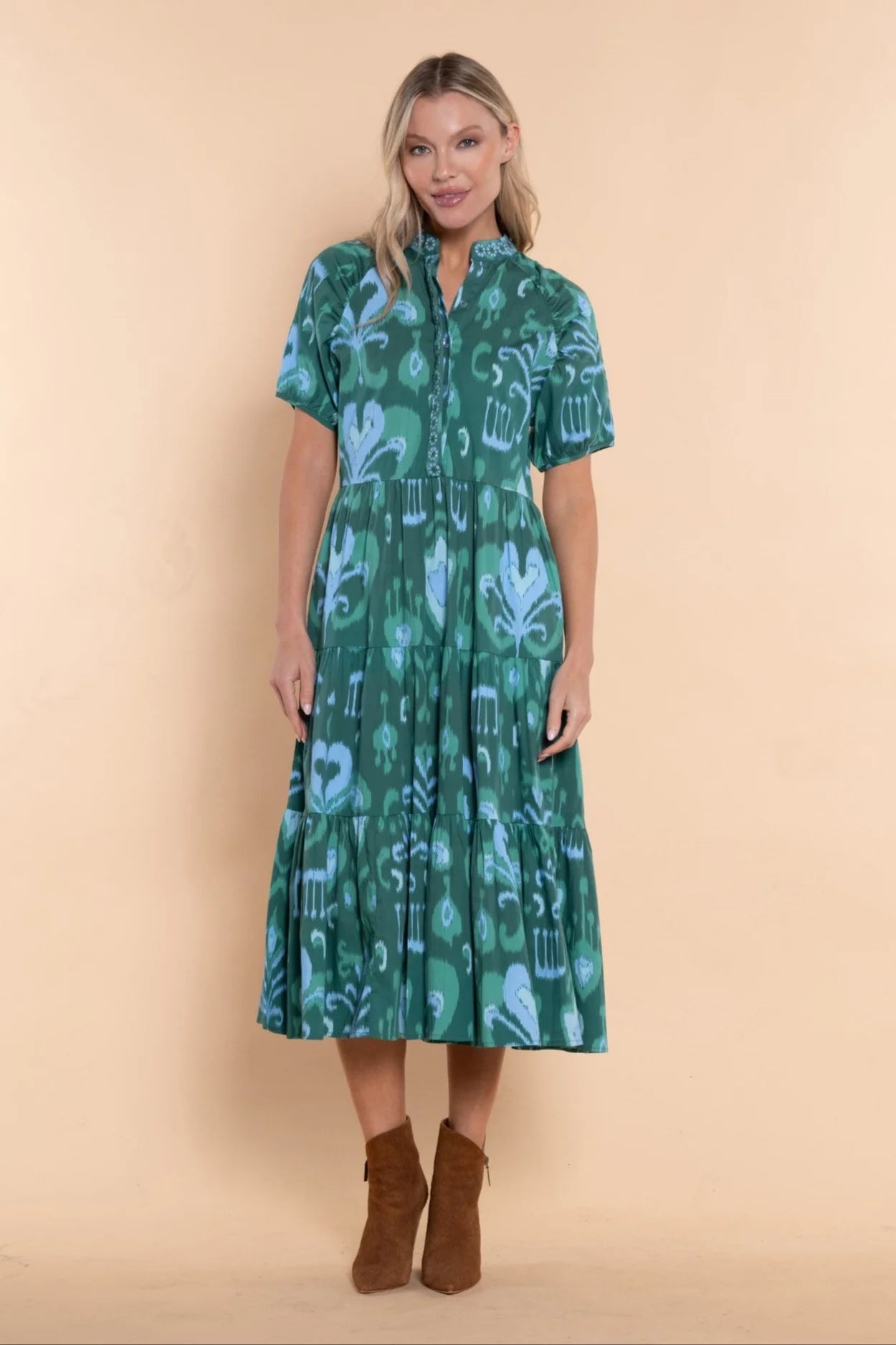 Sheridan French Kimbell Dress - Emerald Ikat
