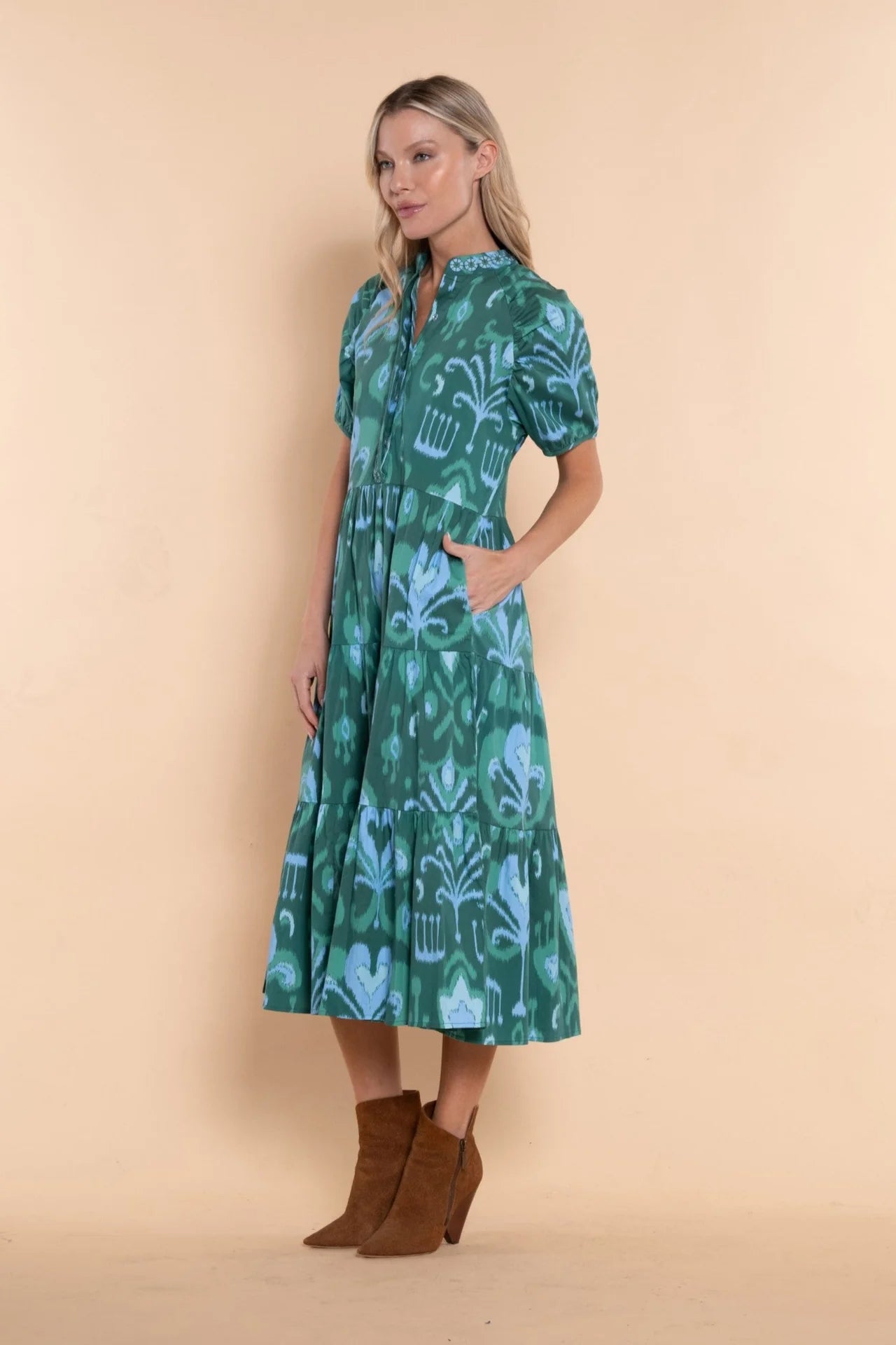 Sheridan French Kimbell Dress - Emerald Ikat
